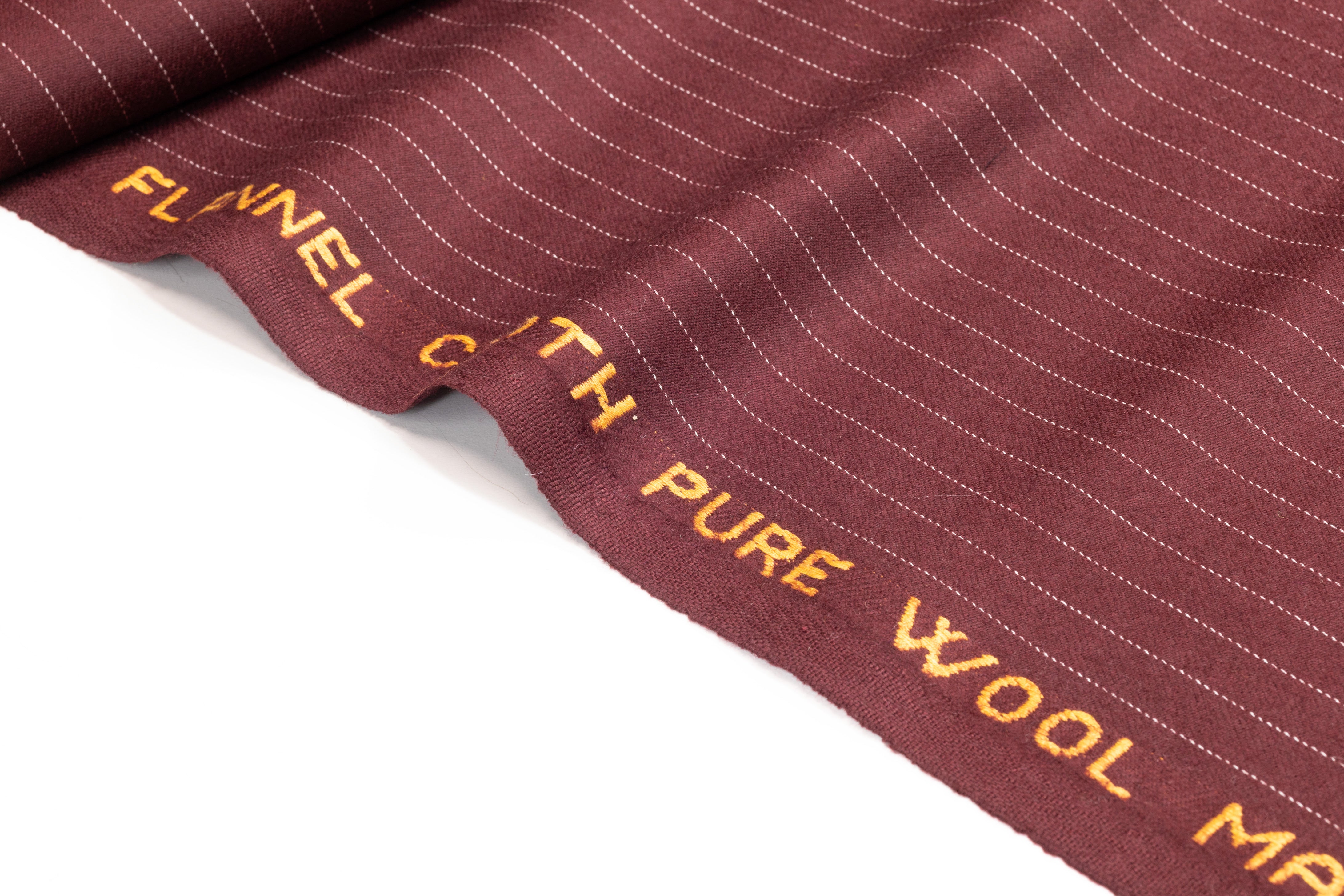 Striped Italian Wool Flannel Suiting - Burgundy