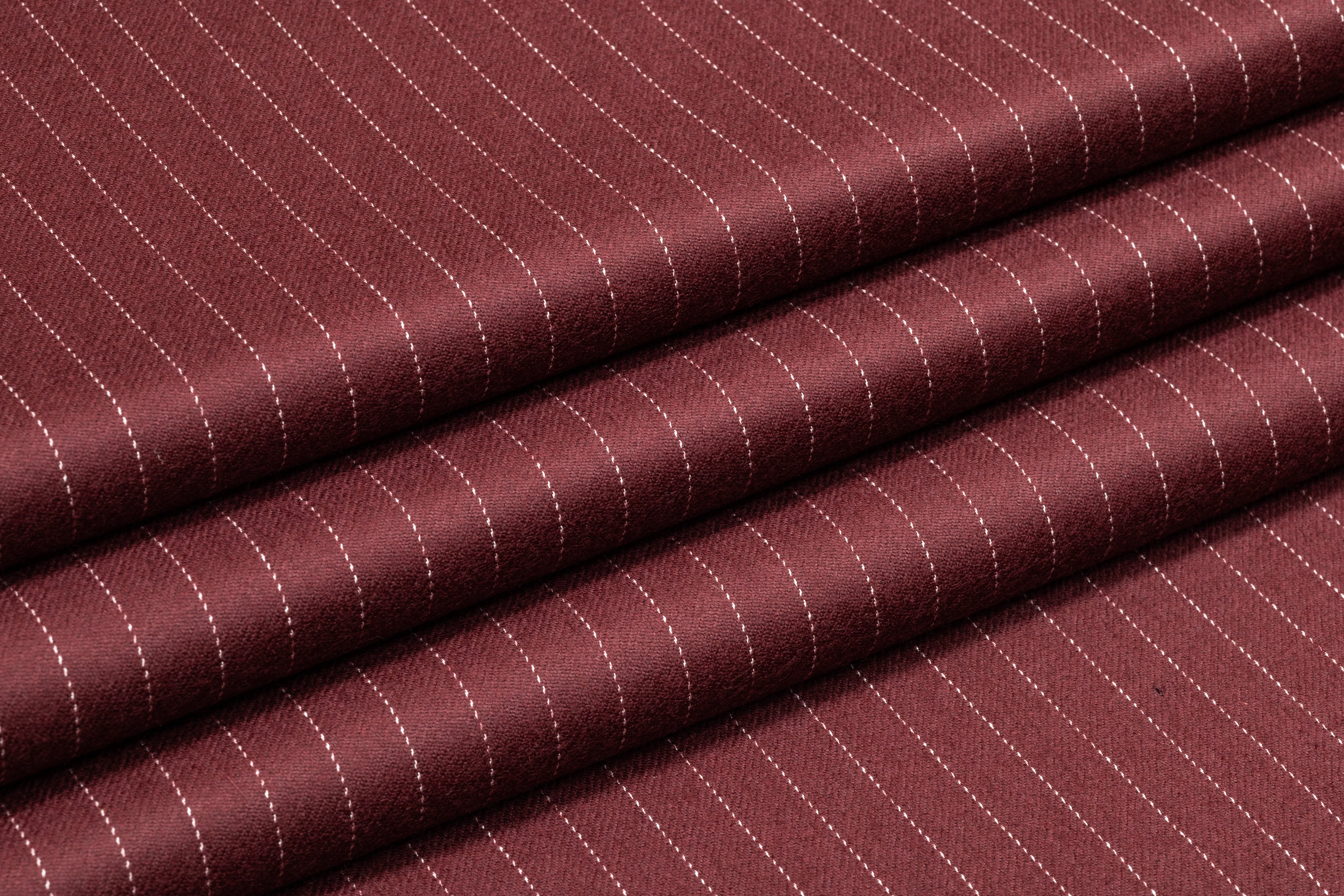 Striped Italian Wool Flannel Suiting - Burgundy