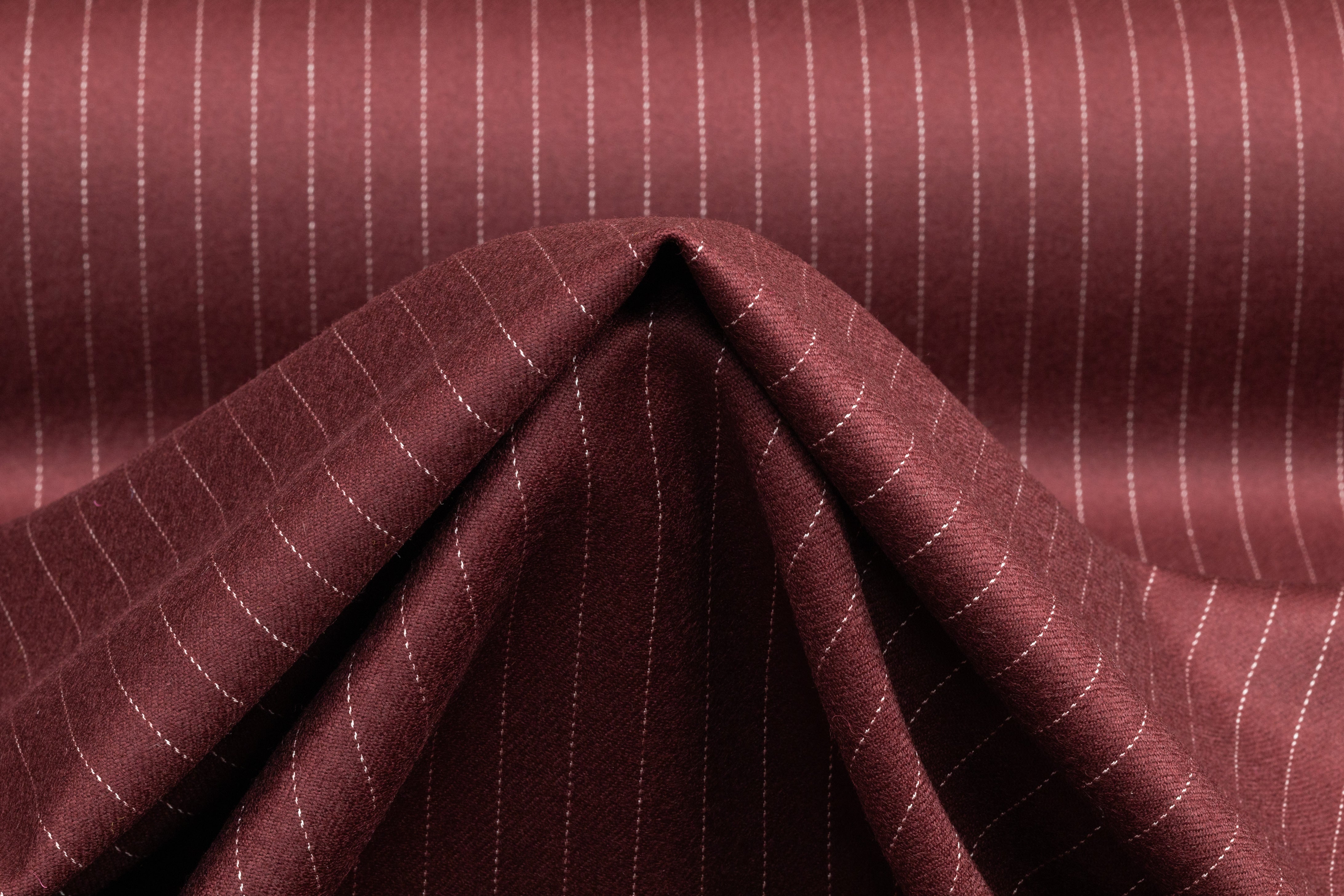 Striped Italian Wool Flannel Suiting - Burgundy