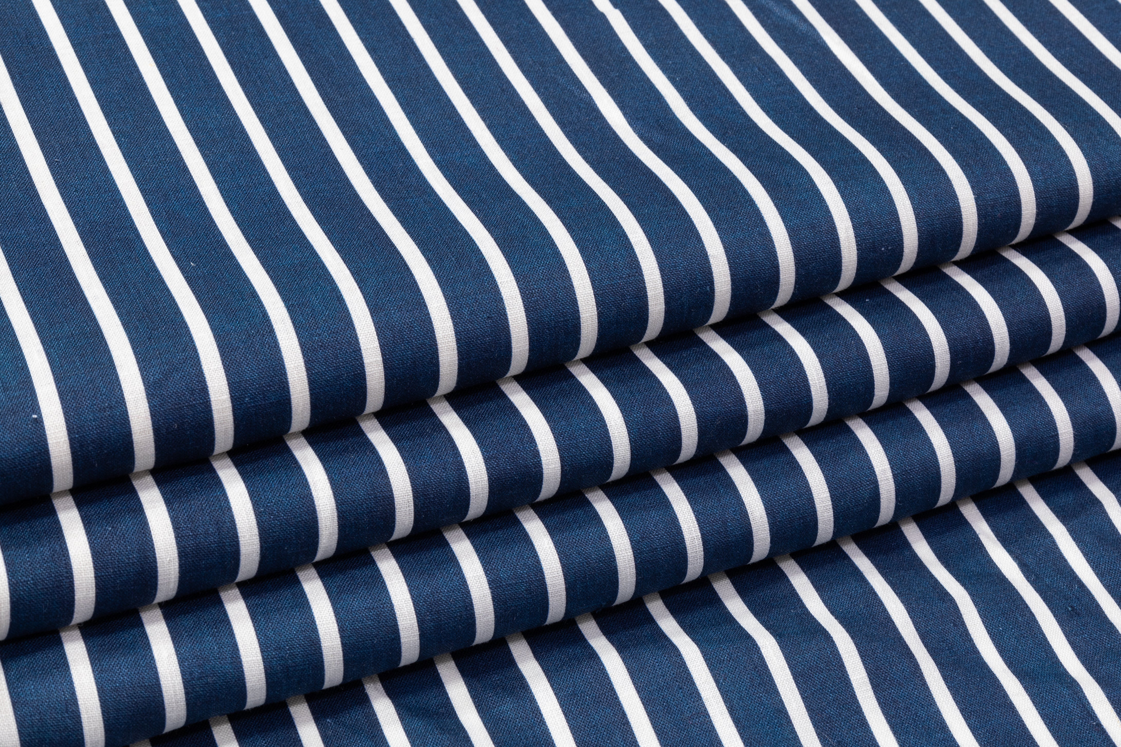 Striped Italian Linen - Blue / White