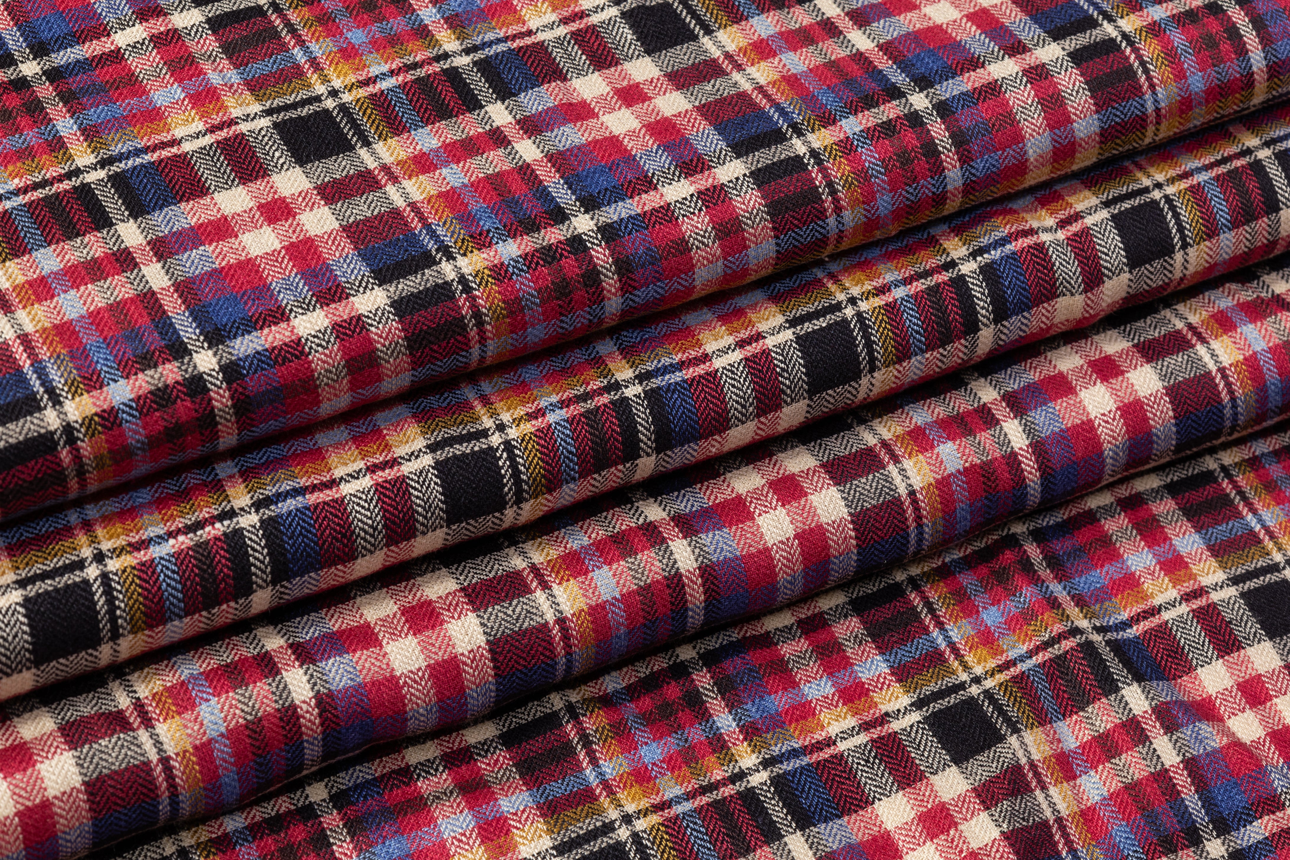 Checked Italian Herringbone Linen - Pink / Blue / Black / Off White