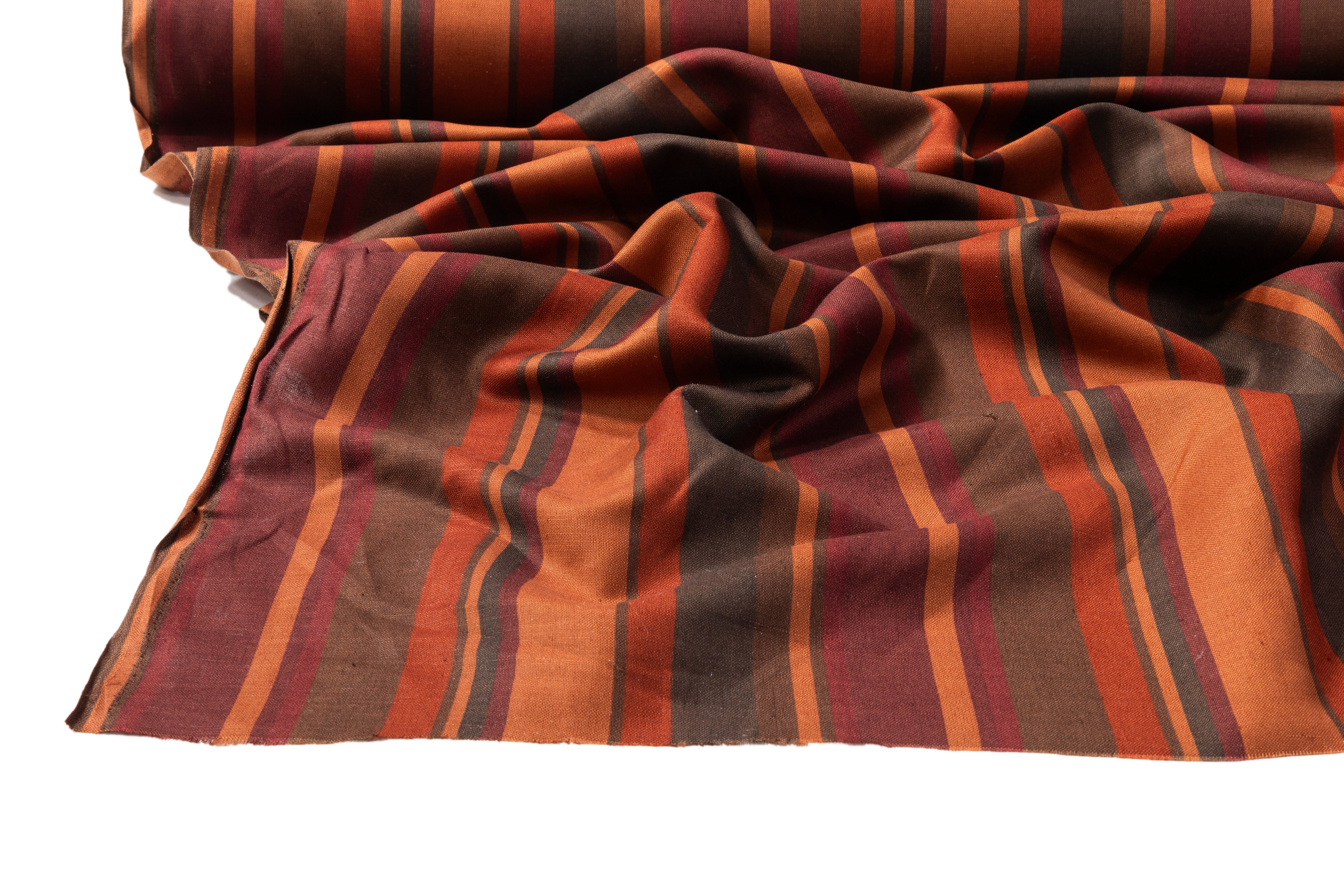 Striped Italian Linen Viscose Blend - Rust / Burgundy / Brown