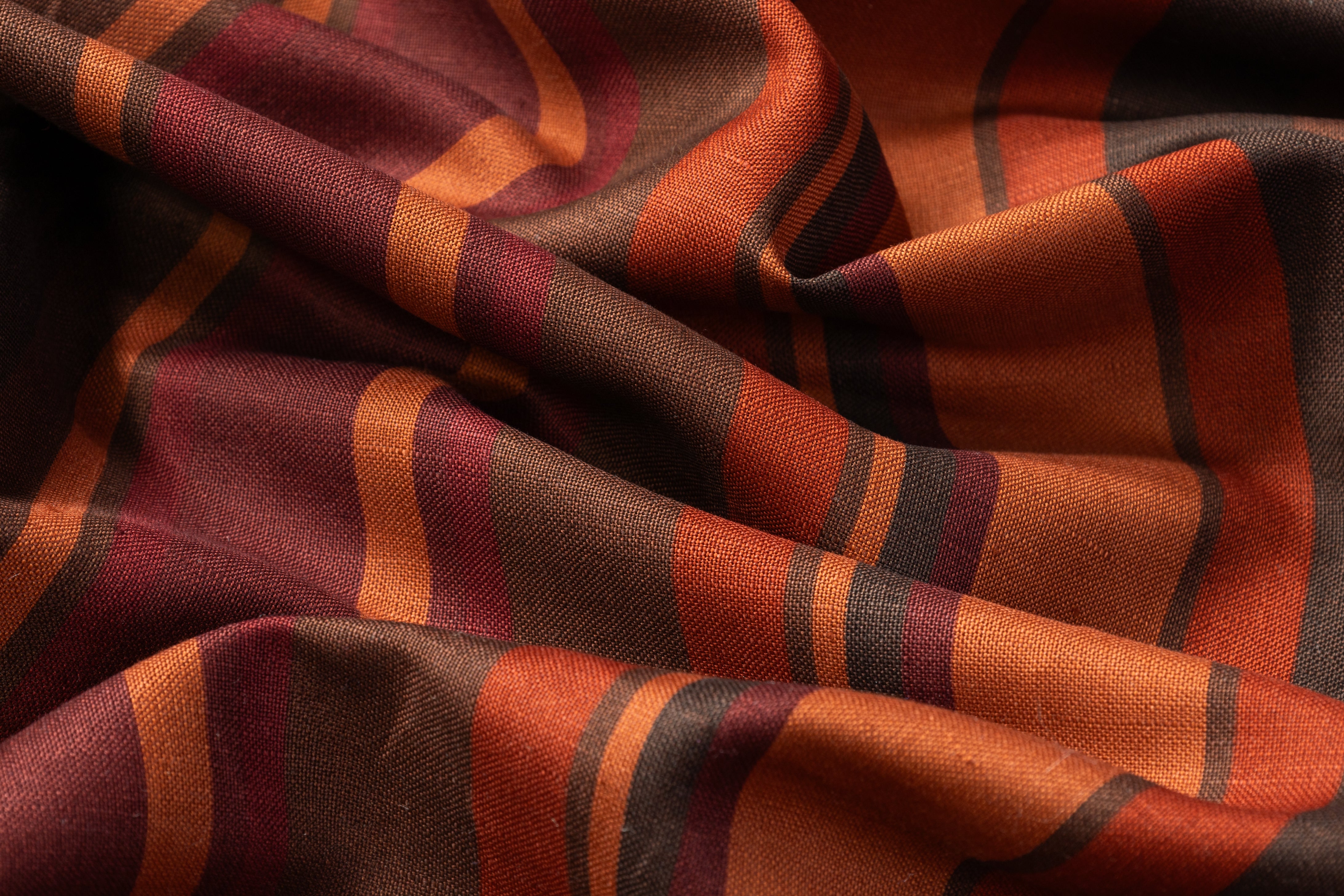 Striped Italian Linen Viscose Blend - Rust / Burgundy / Brown