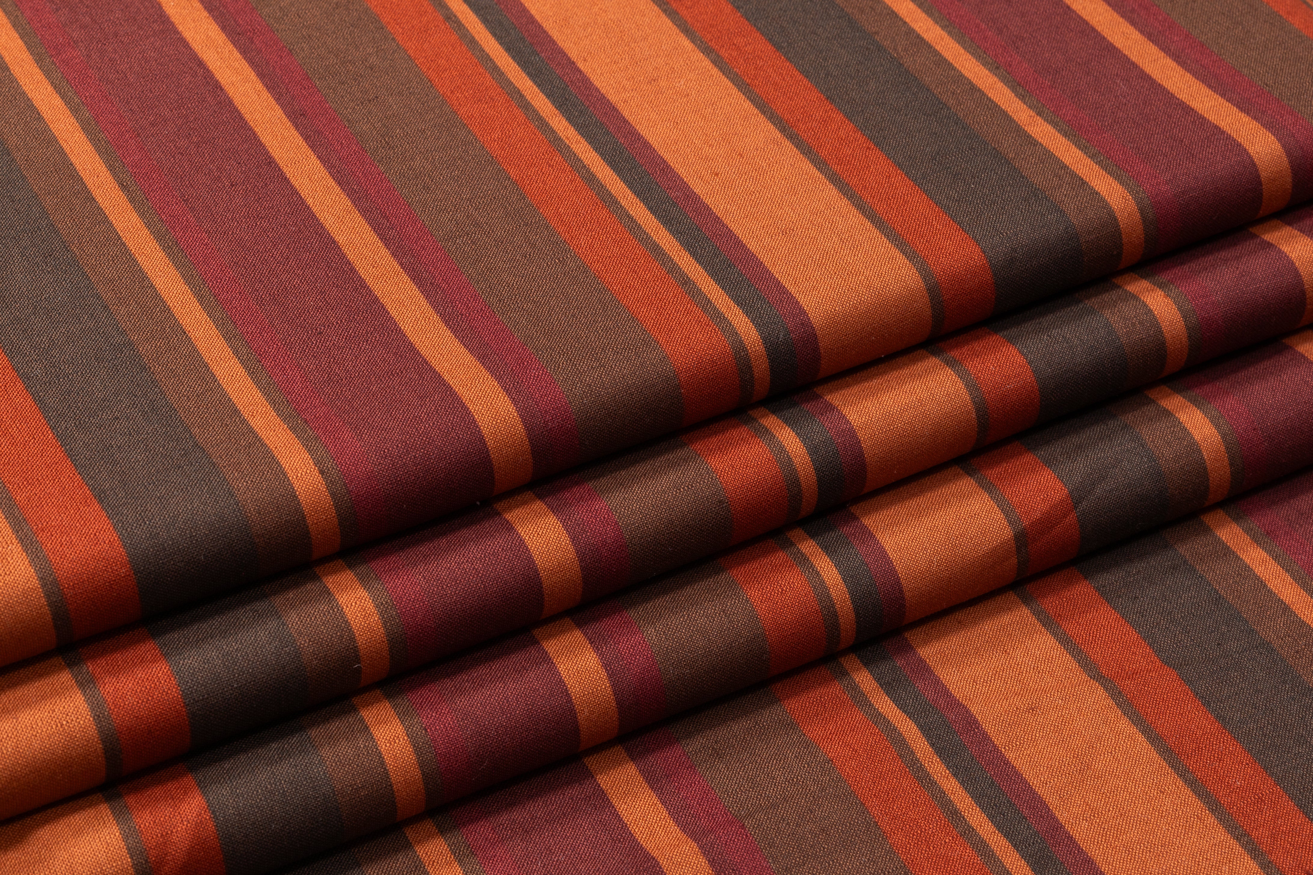 Striped Italian Linen Viscose Blend - Rust / Burgundy / Brown