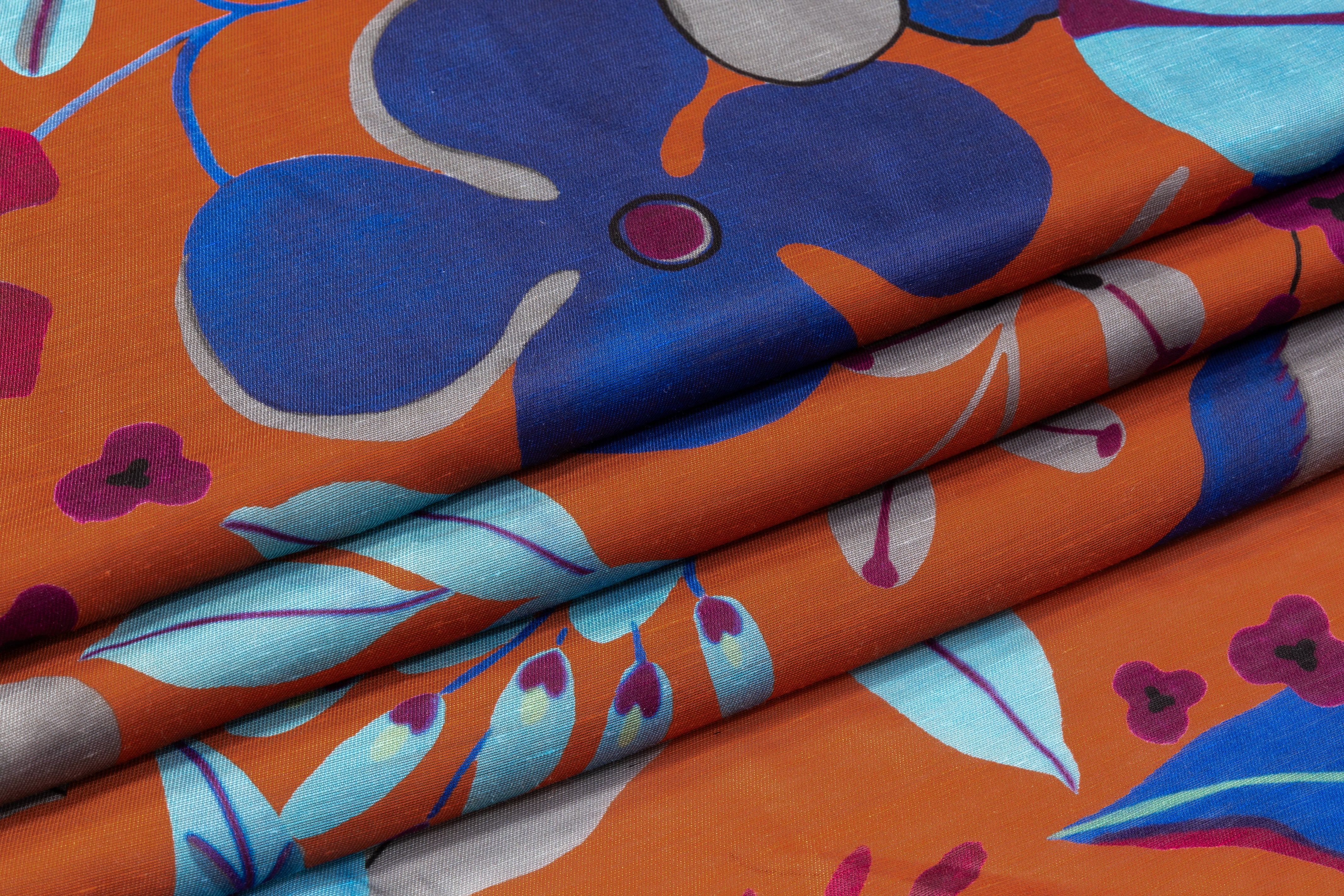 Floral Italian Silk Linen Blend - Rust / Blue / Gray / Burgundy