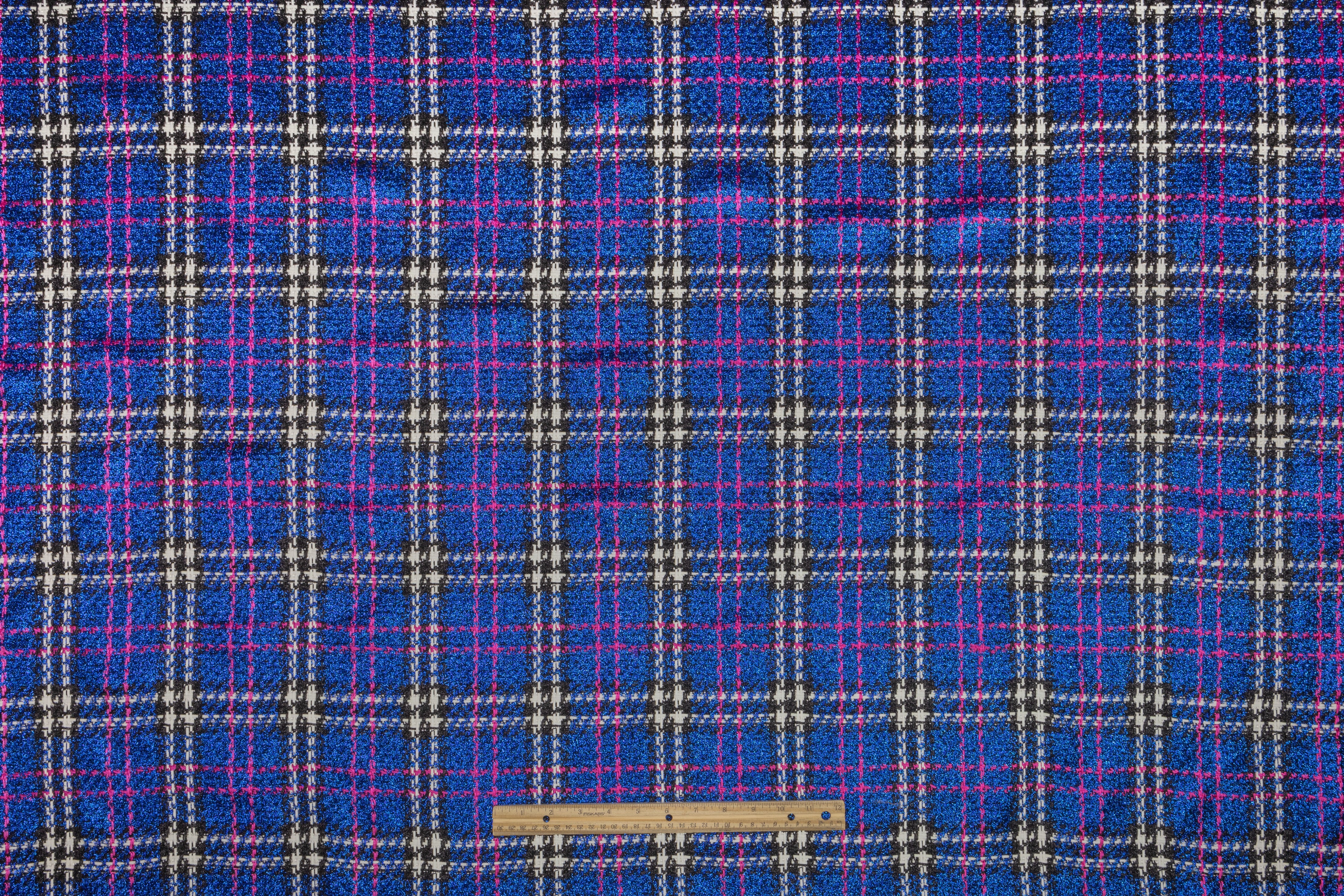 Checked Metallic Italian Tweed - Blue / Pink