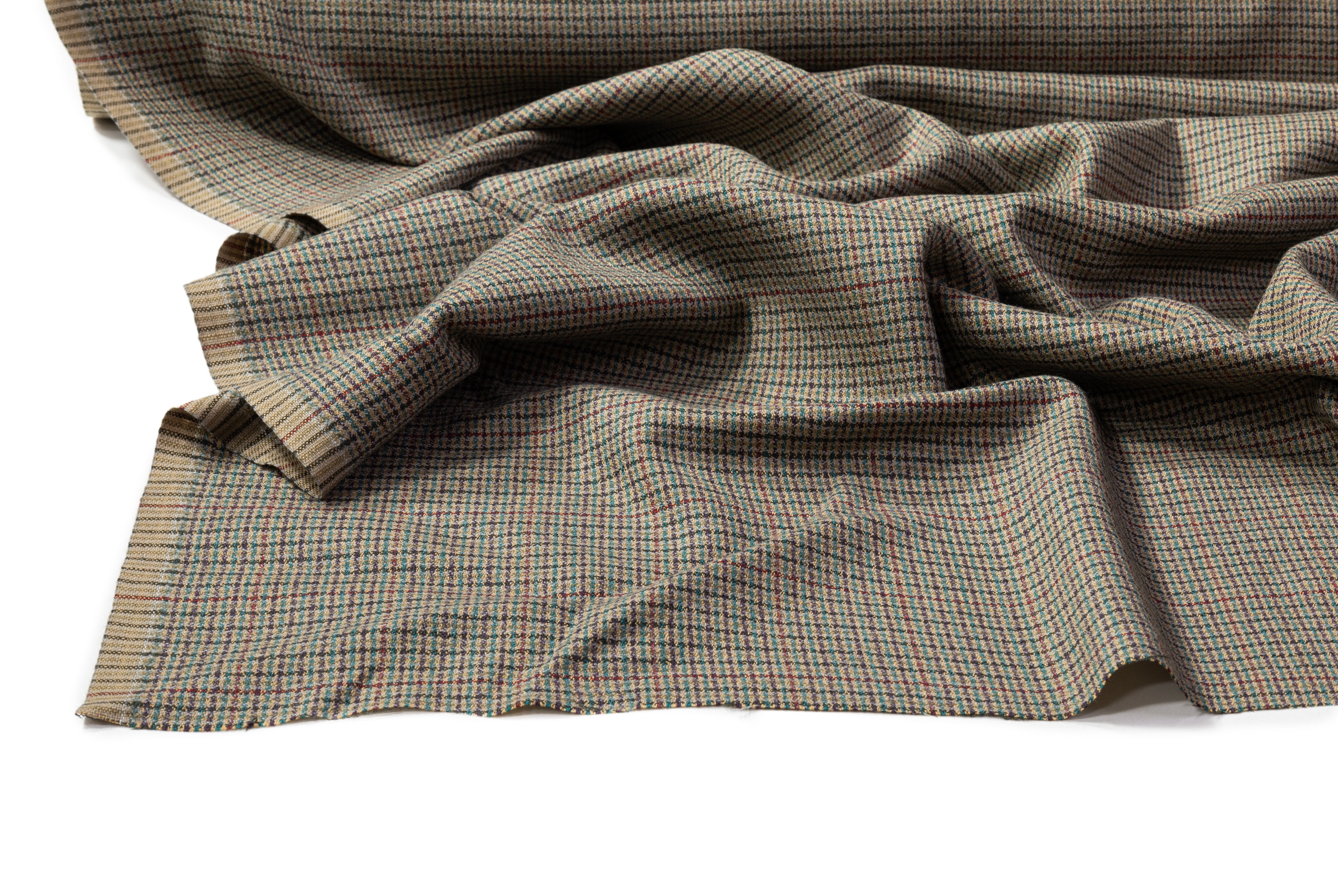 Ferla - Checked Italian Wool Suiting - Taupe / Teal / Burgundy