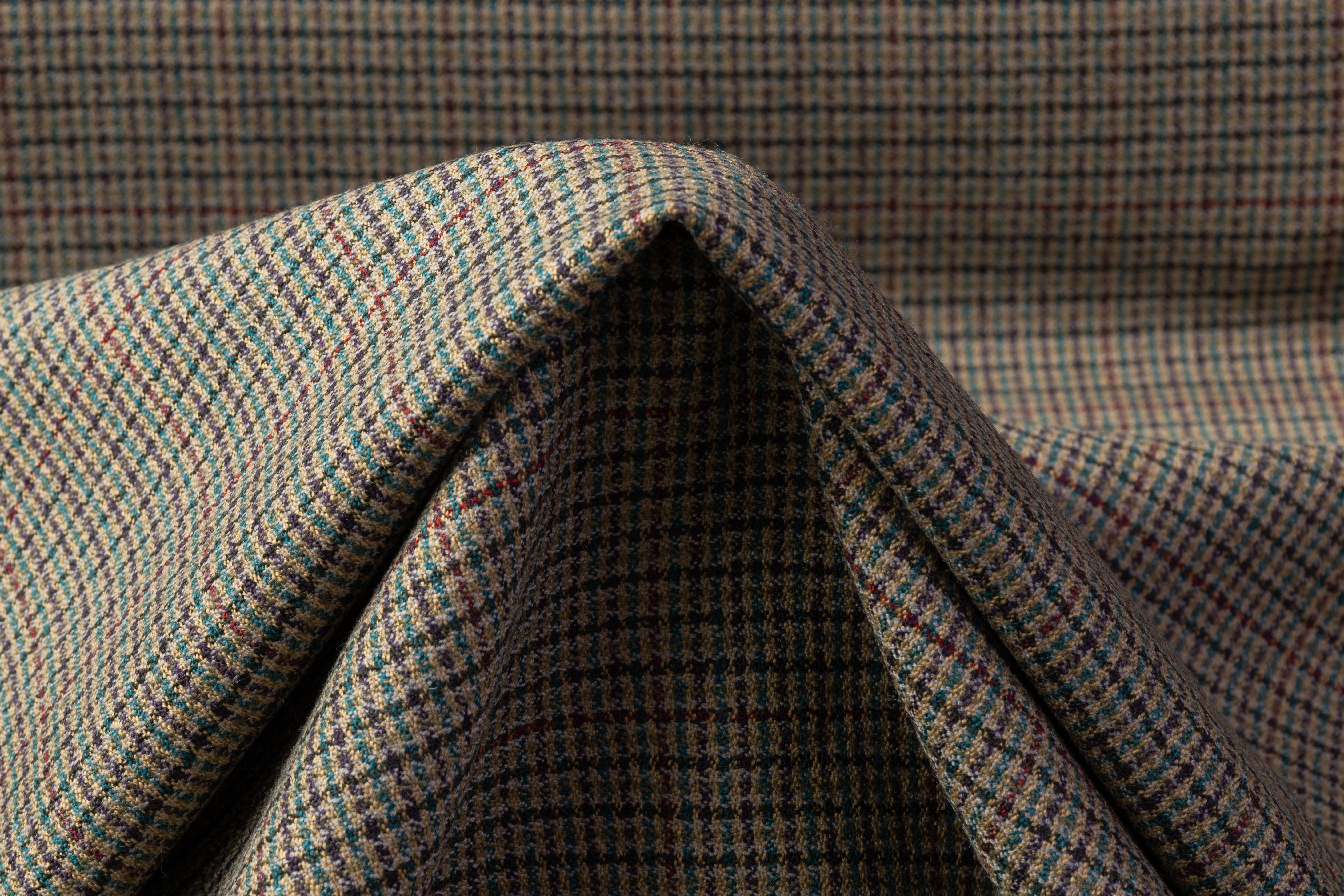 Ferla - Checked Italian Wool Suiting - Taupe / Teal / Burgundy