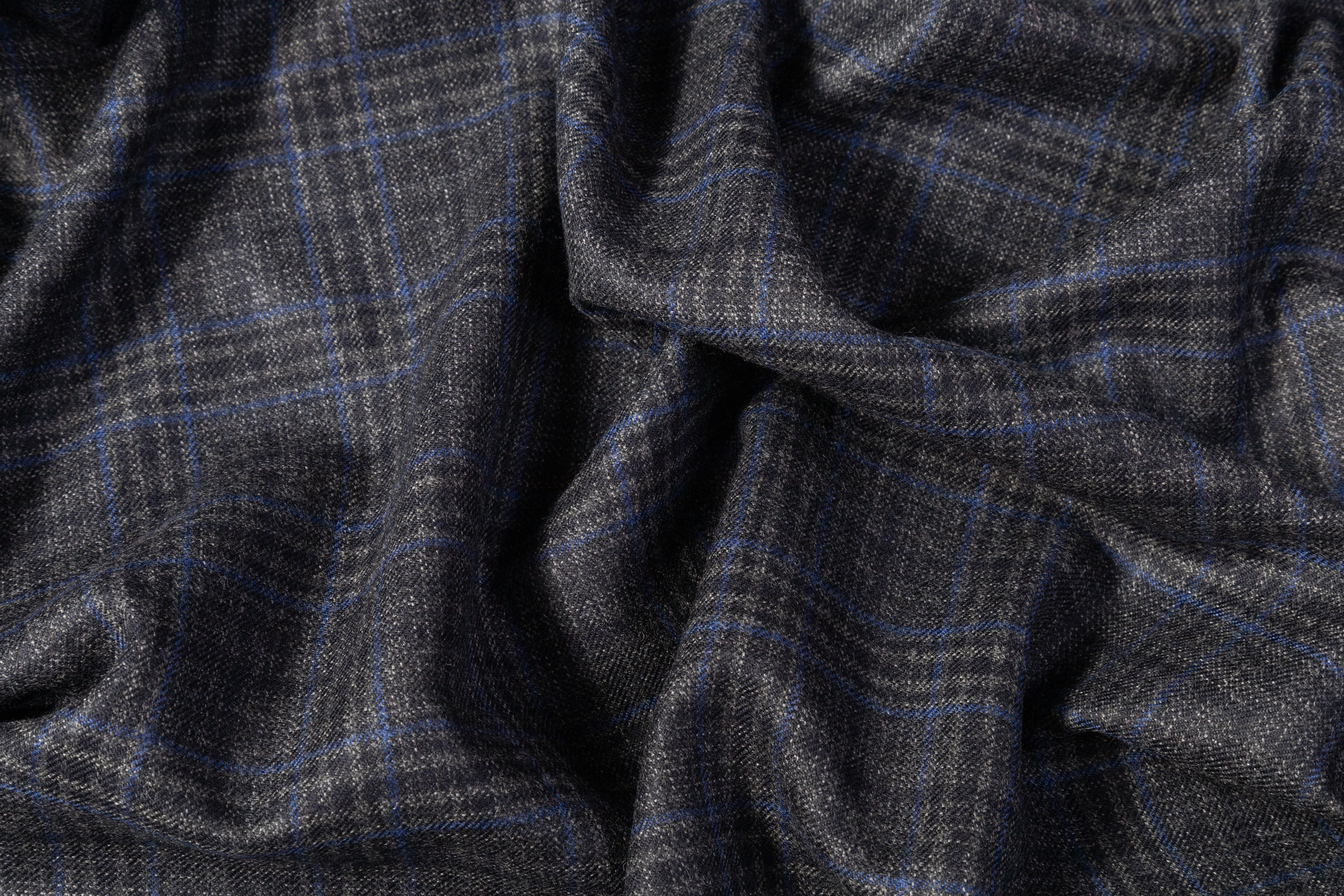 Checked Italian Wool Suiting - Charcoal Gray / Blue