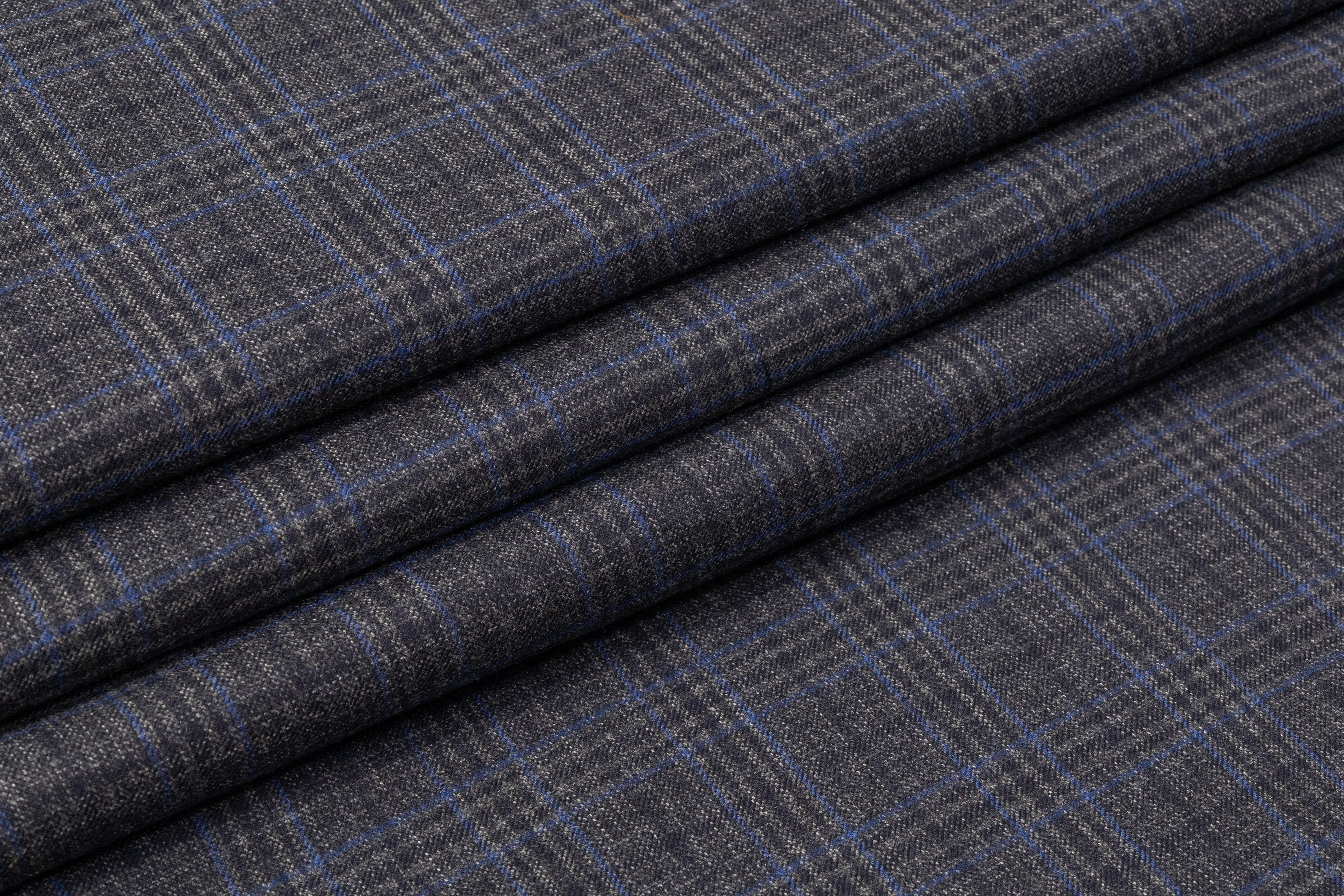 Checked Italian Wool Suiting - Charcoal Gray / Blue