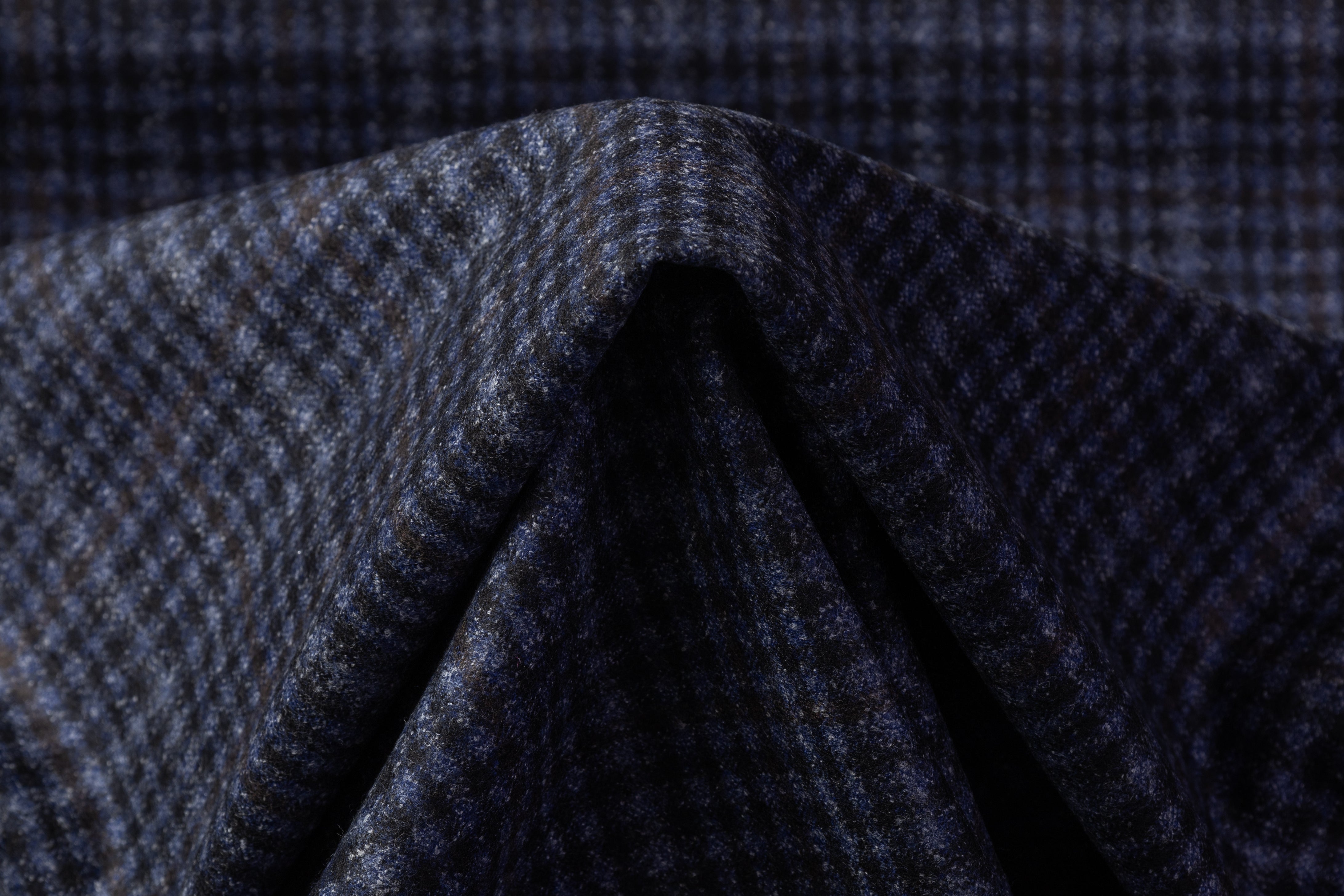 Checked Italian Wool Blend Suiting - Blue / Brown