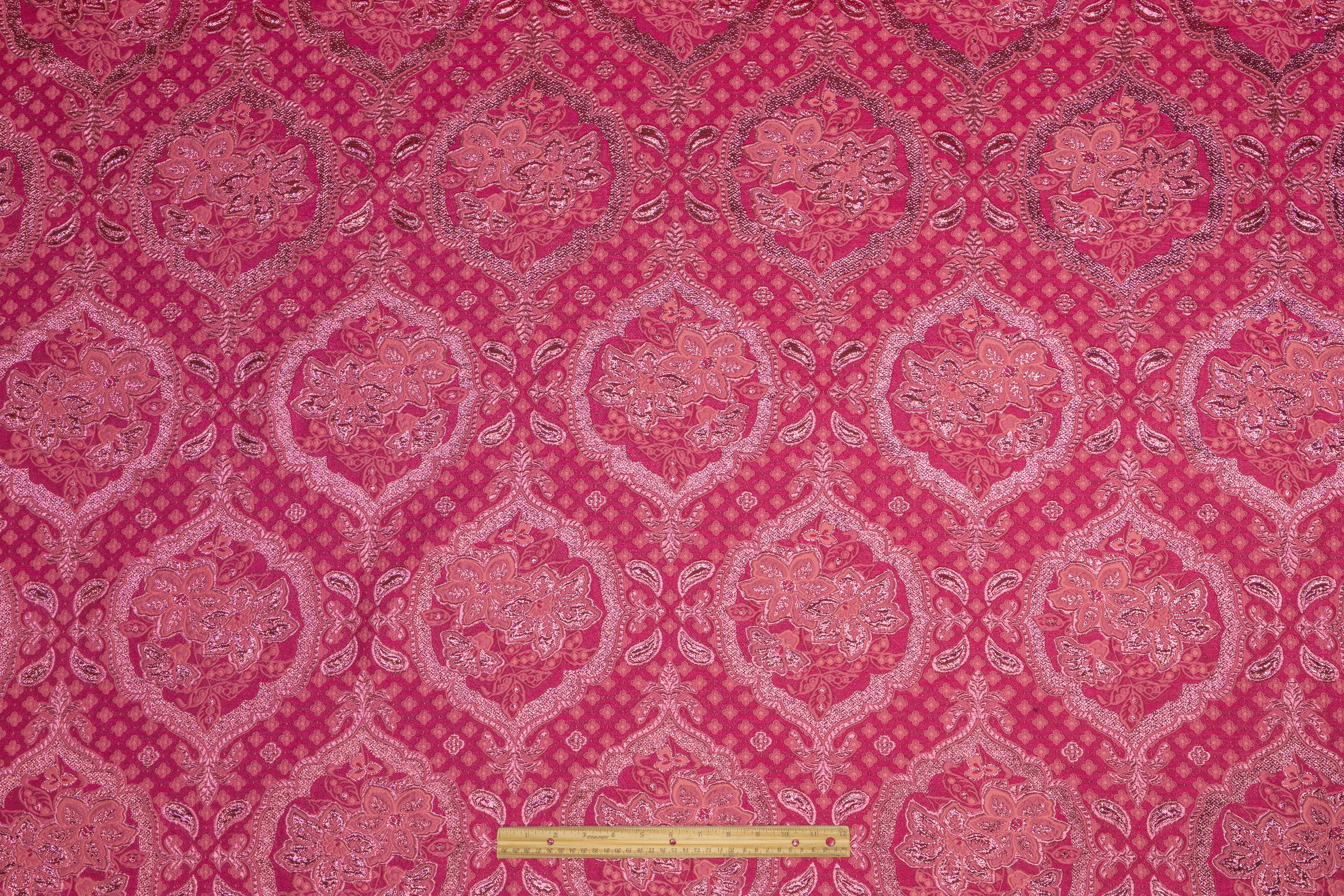 Floral Damask Italian Metallic Silk Blend Brocade - Pink