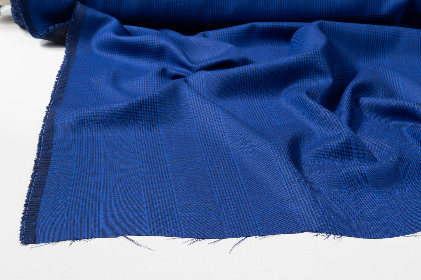 Double Faced Plaid Wool and Silk Suiting - Blue / Black