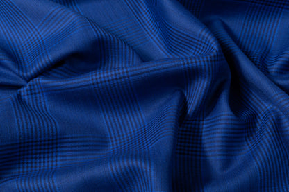 Double Faced Plaid Wool and Silk Suiting - Blue / Black