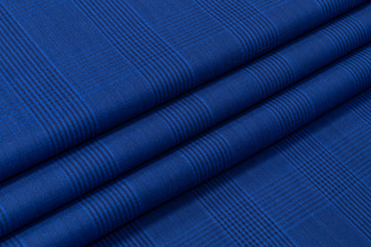 Double Faced Plaid Wool and Silk Suiting - Blue / Black