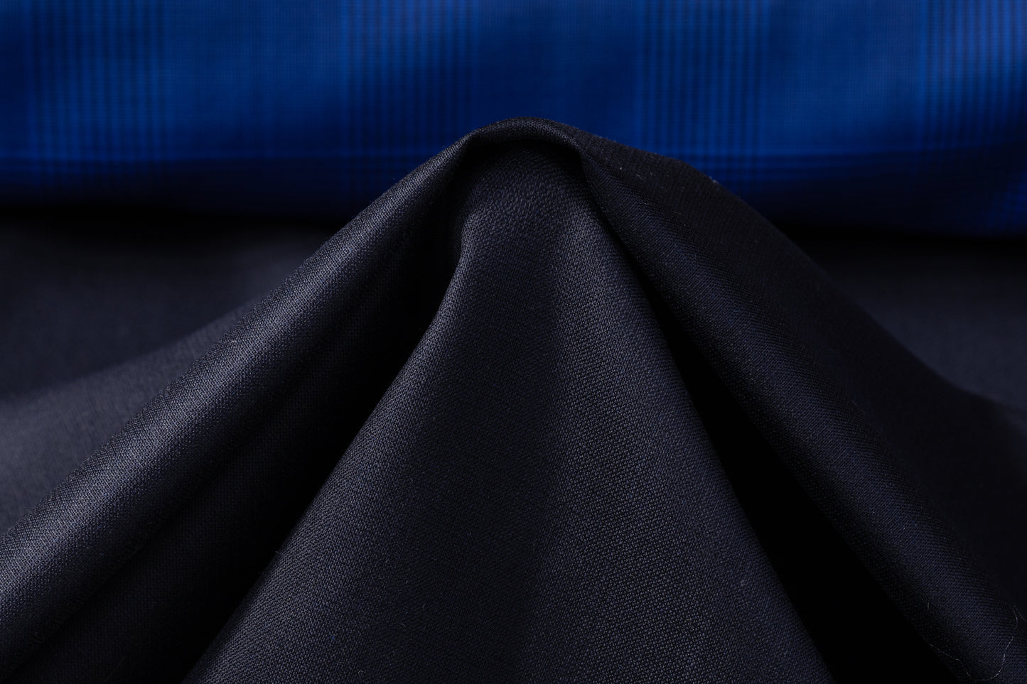Double Faced Plaid Wool and Silk Suiting - Blue / Black