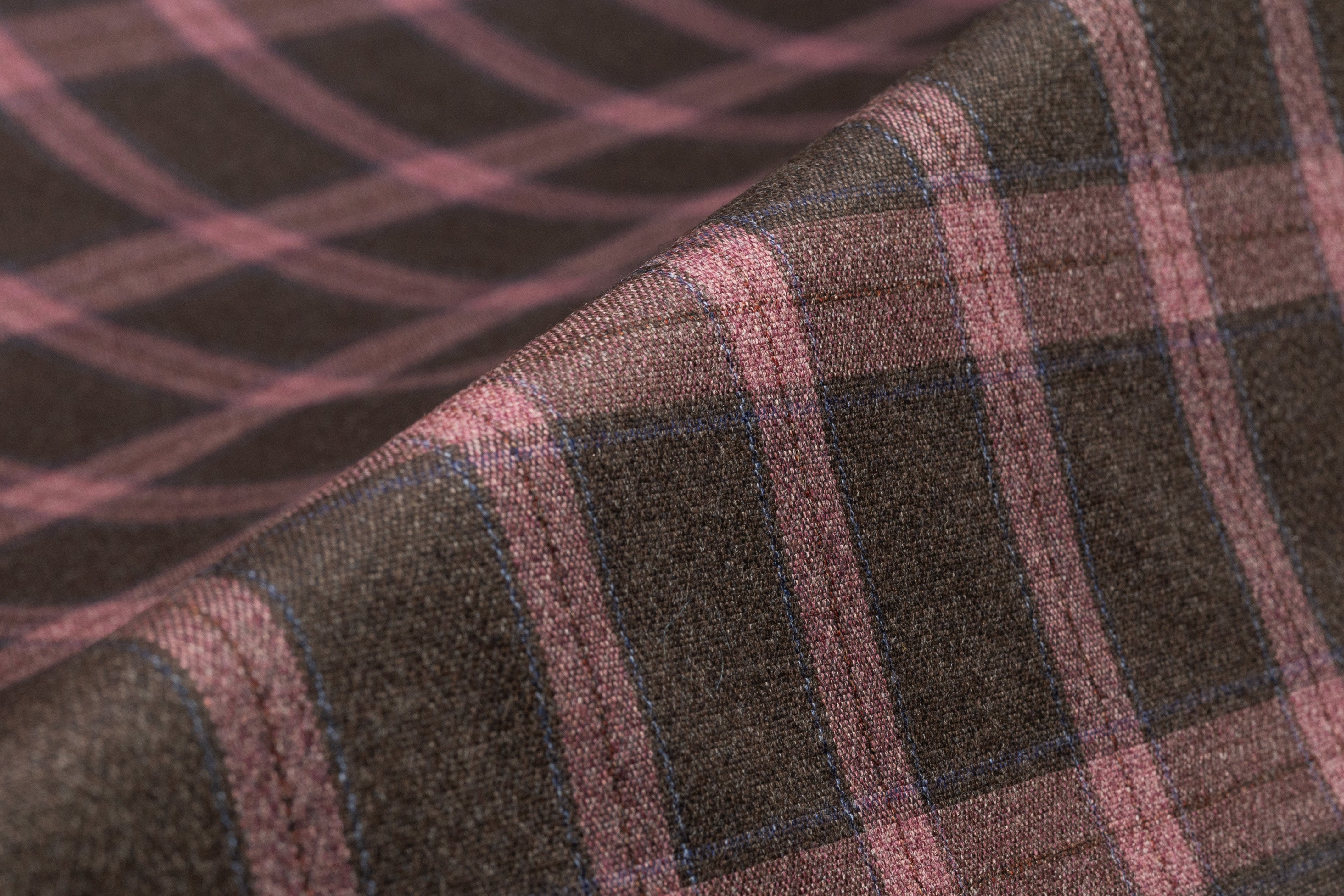 Plaid Italian Wool Suiting - Mauve / Brown