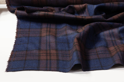 Double Faced Checked Italian Wool - Blue / Brown