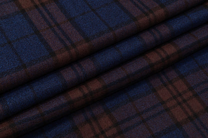 Double Faced Checked Italian Wool - Blue / Brown