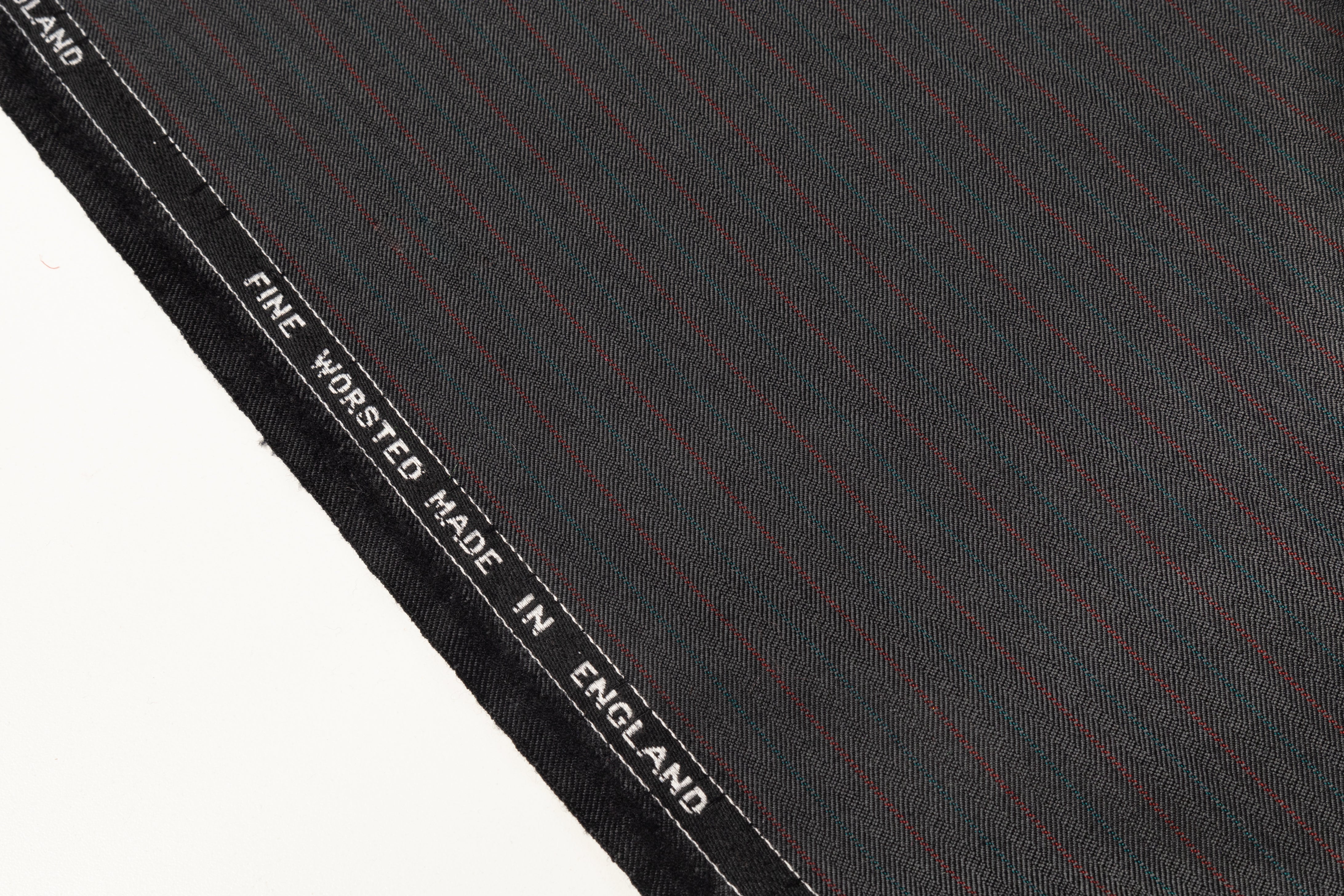 Striped Worsted Wool Suiting - Gray / Green / Red