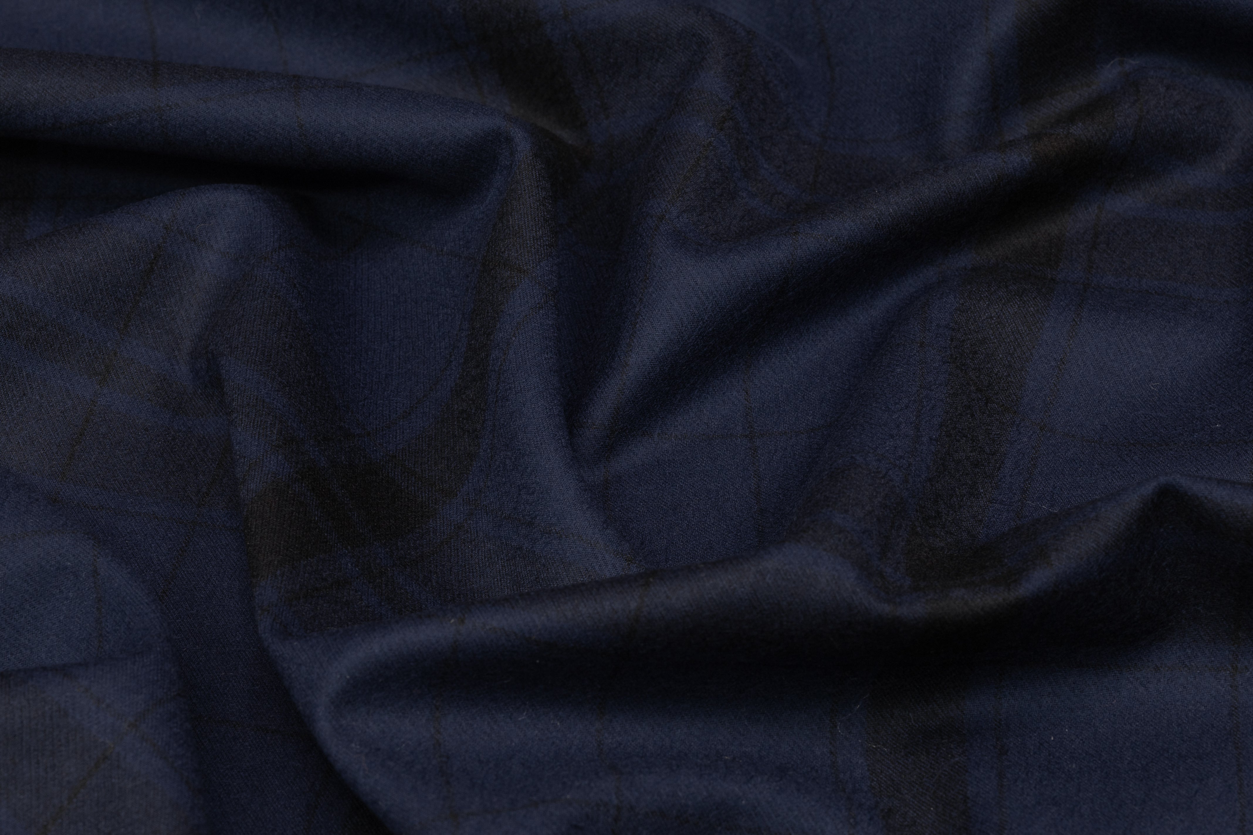 Plaid Italian Wool Flannel Suiting - Navy / Black