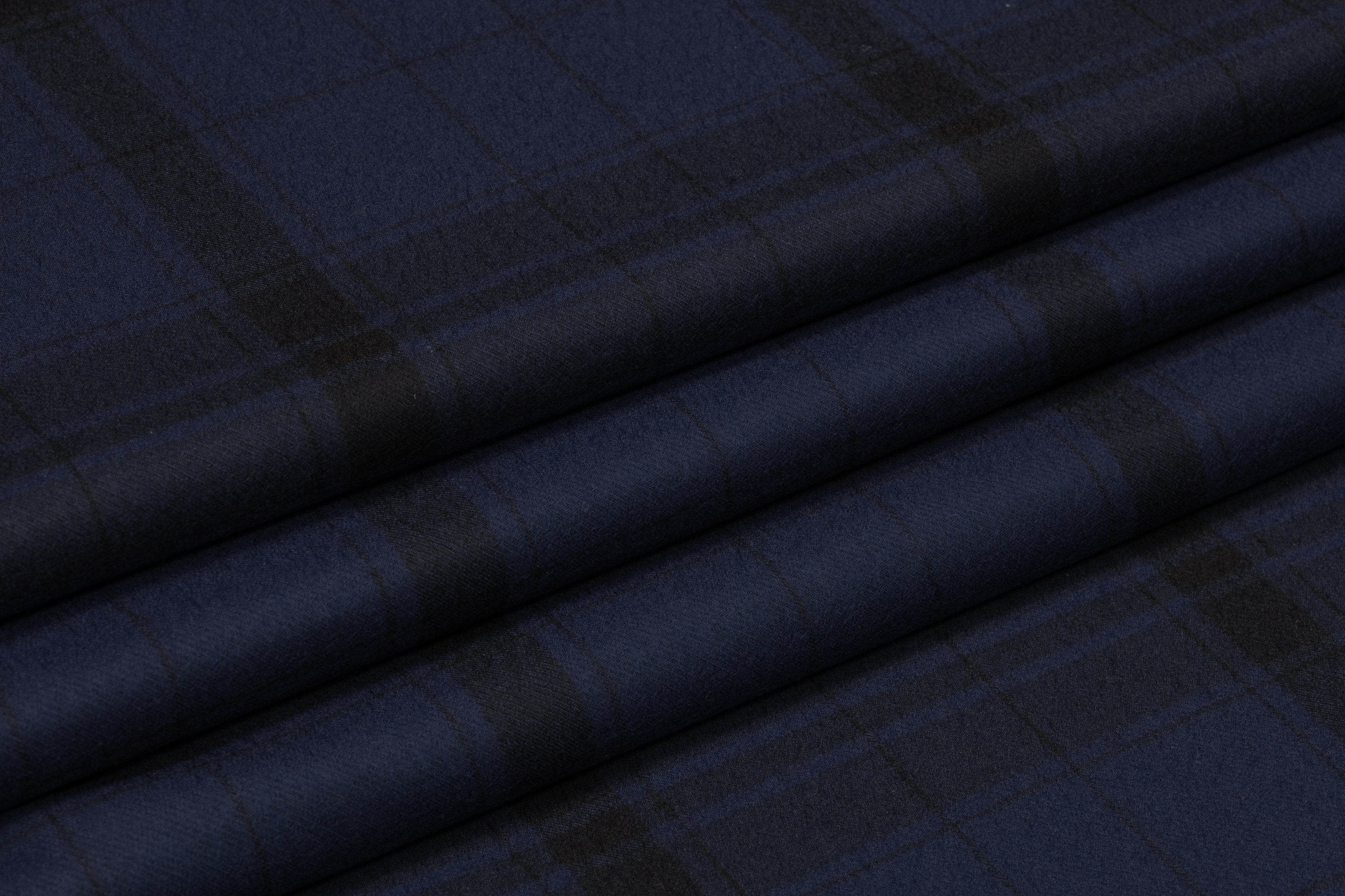 Plaid Italian Wool Flannel Suiting - Navy / Black