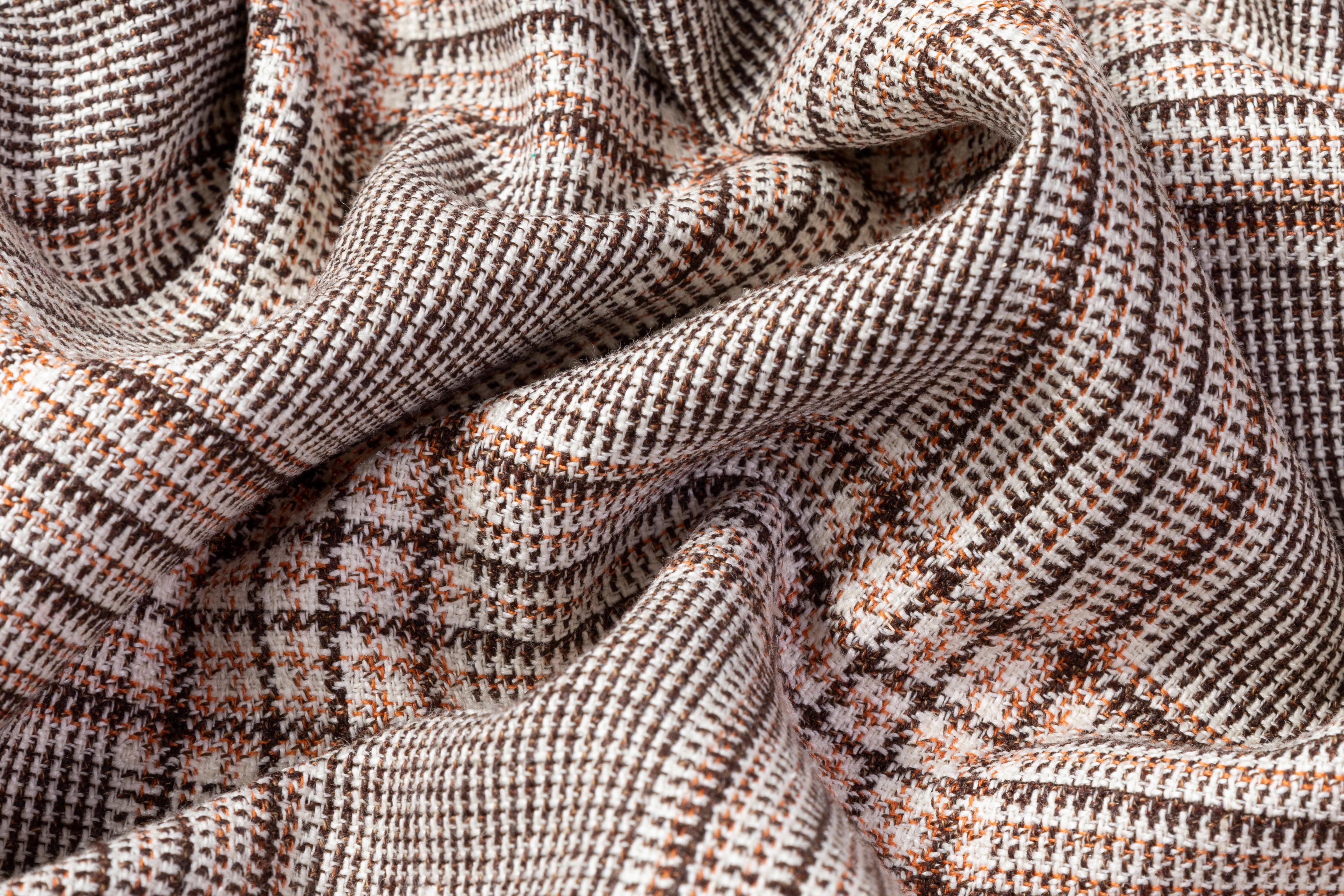 Checked Italian Wool Linen Silk - Brown / Orange / Off White