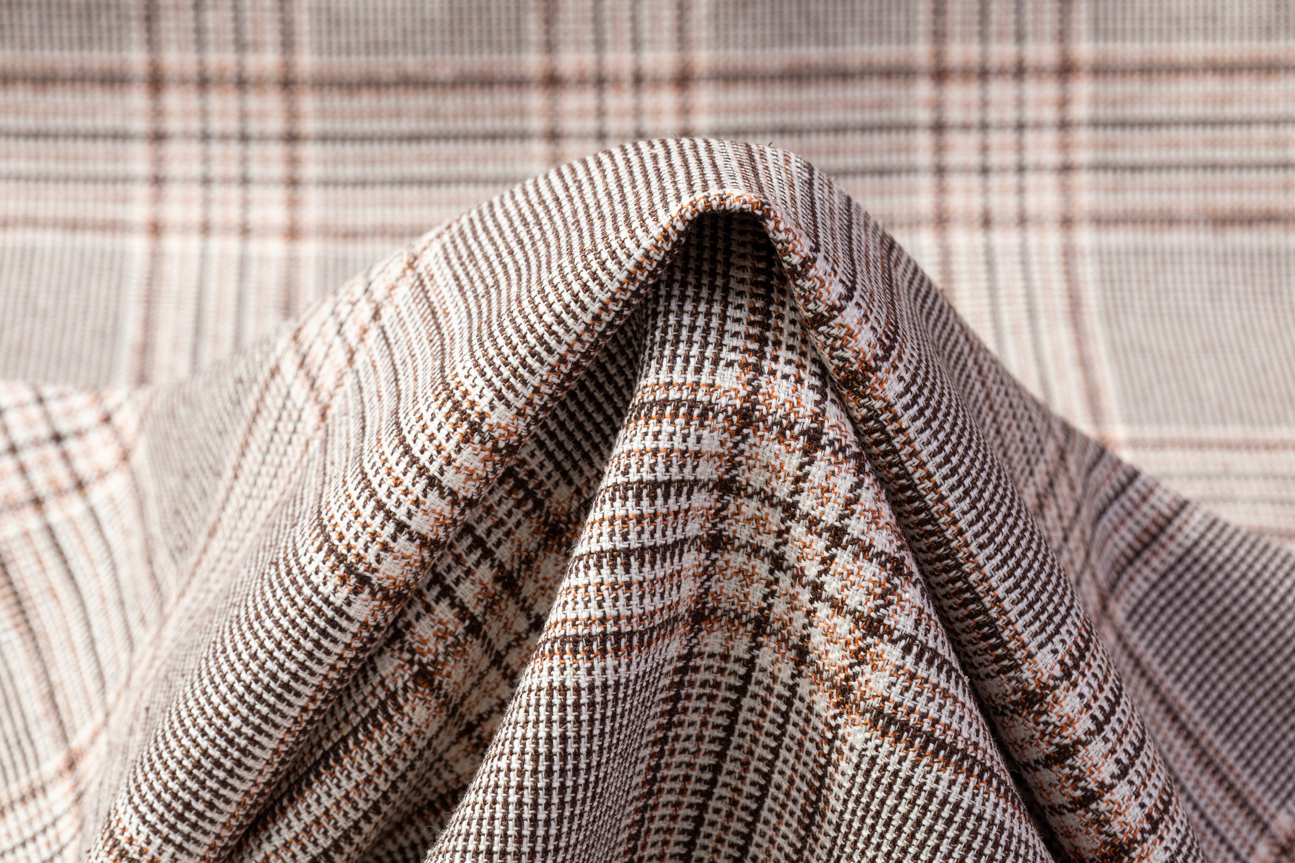 Checked Italian Wool Linen Silk - Brown / Orange / Off White