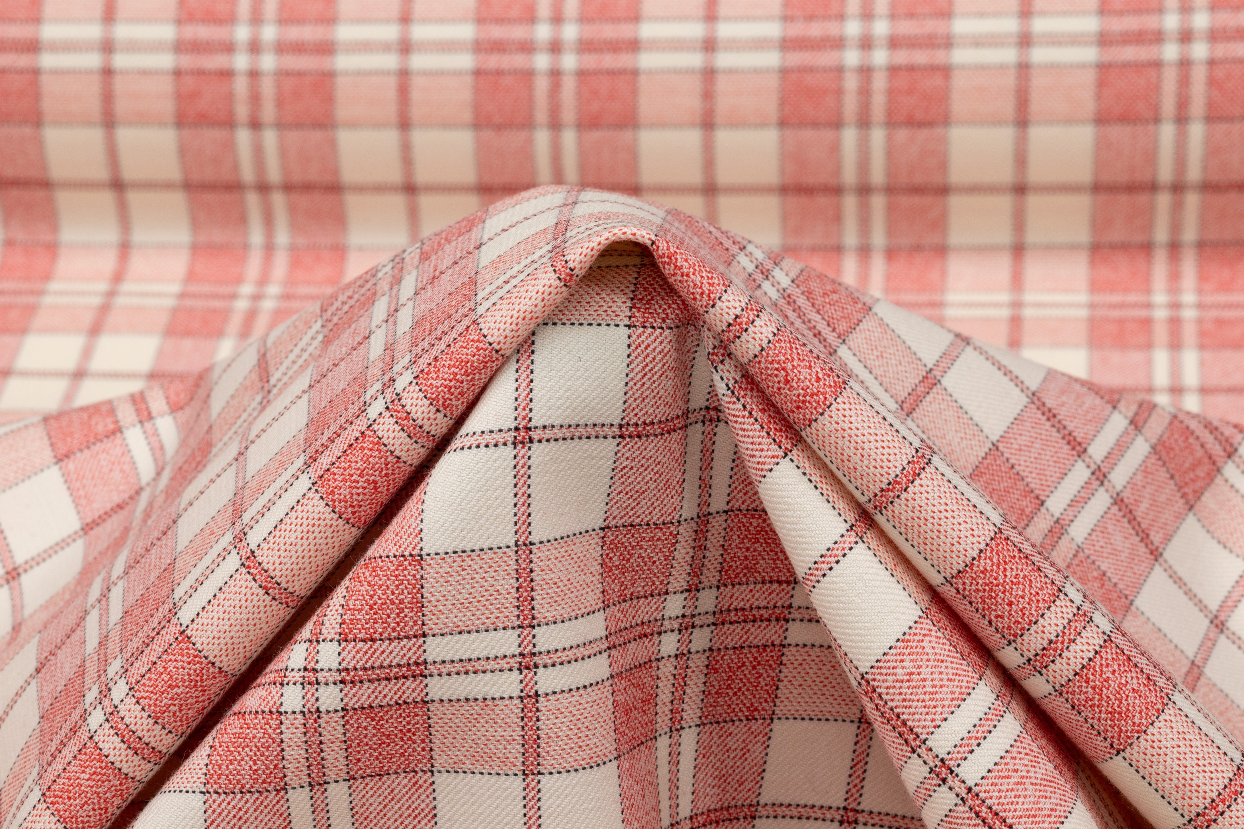 Checked Italian Wool Suiting - Coral Pink / Ivory