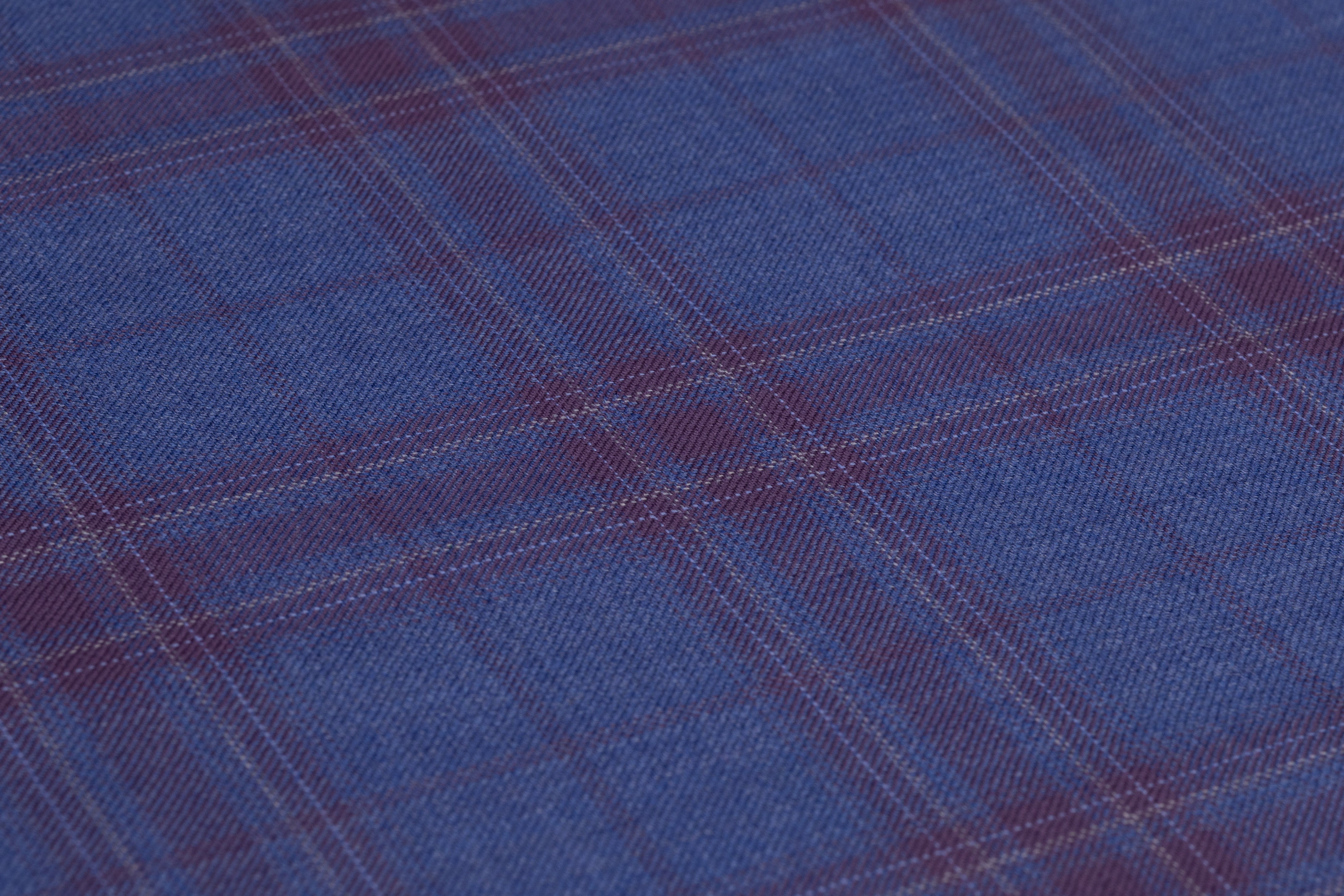 Plaid Italian Super 130s Wool Suiting - Blue / Plum