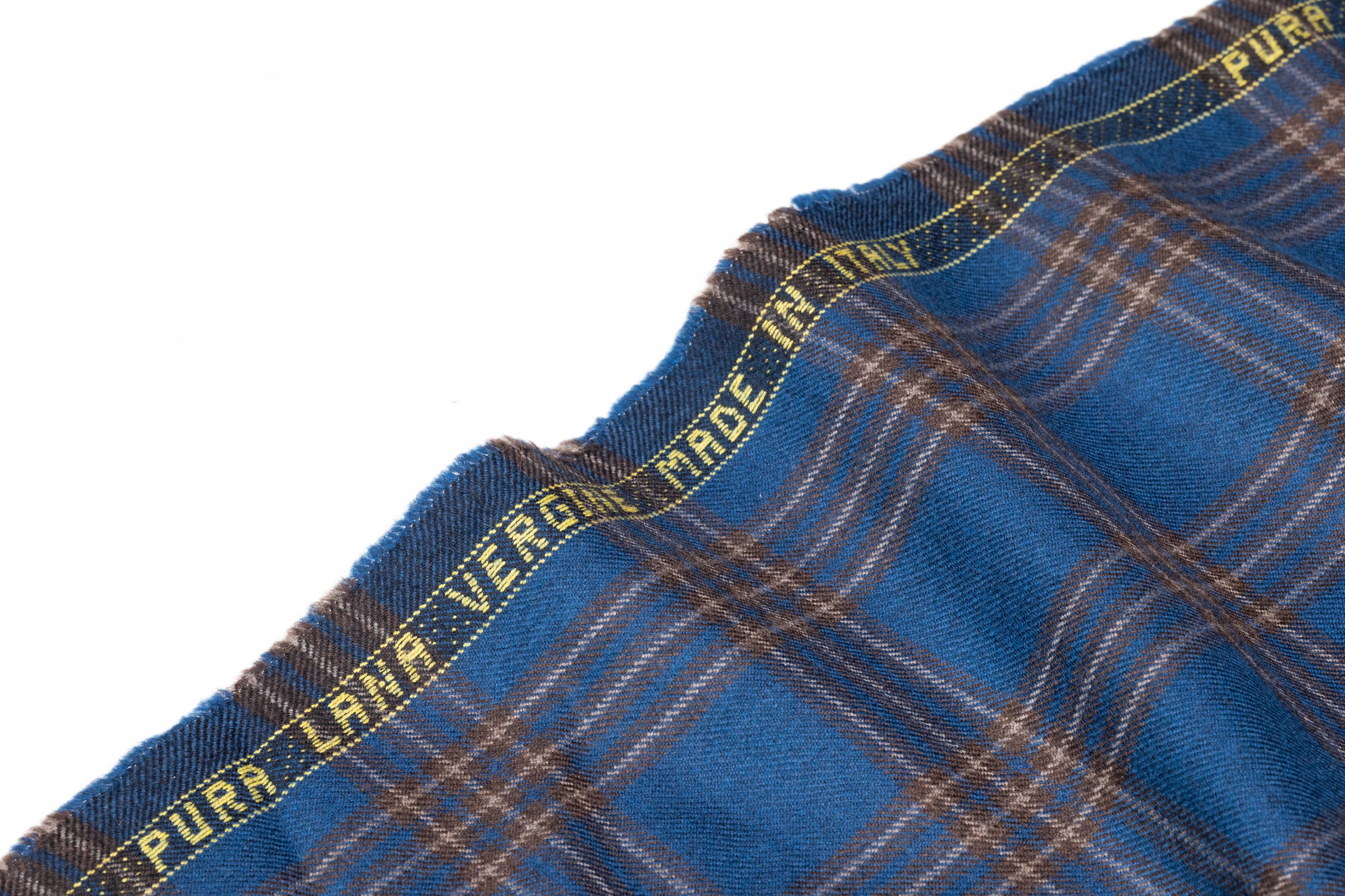 Plaid Italian Wool Flannel Suiting - Blue / Brown