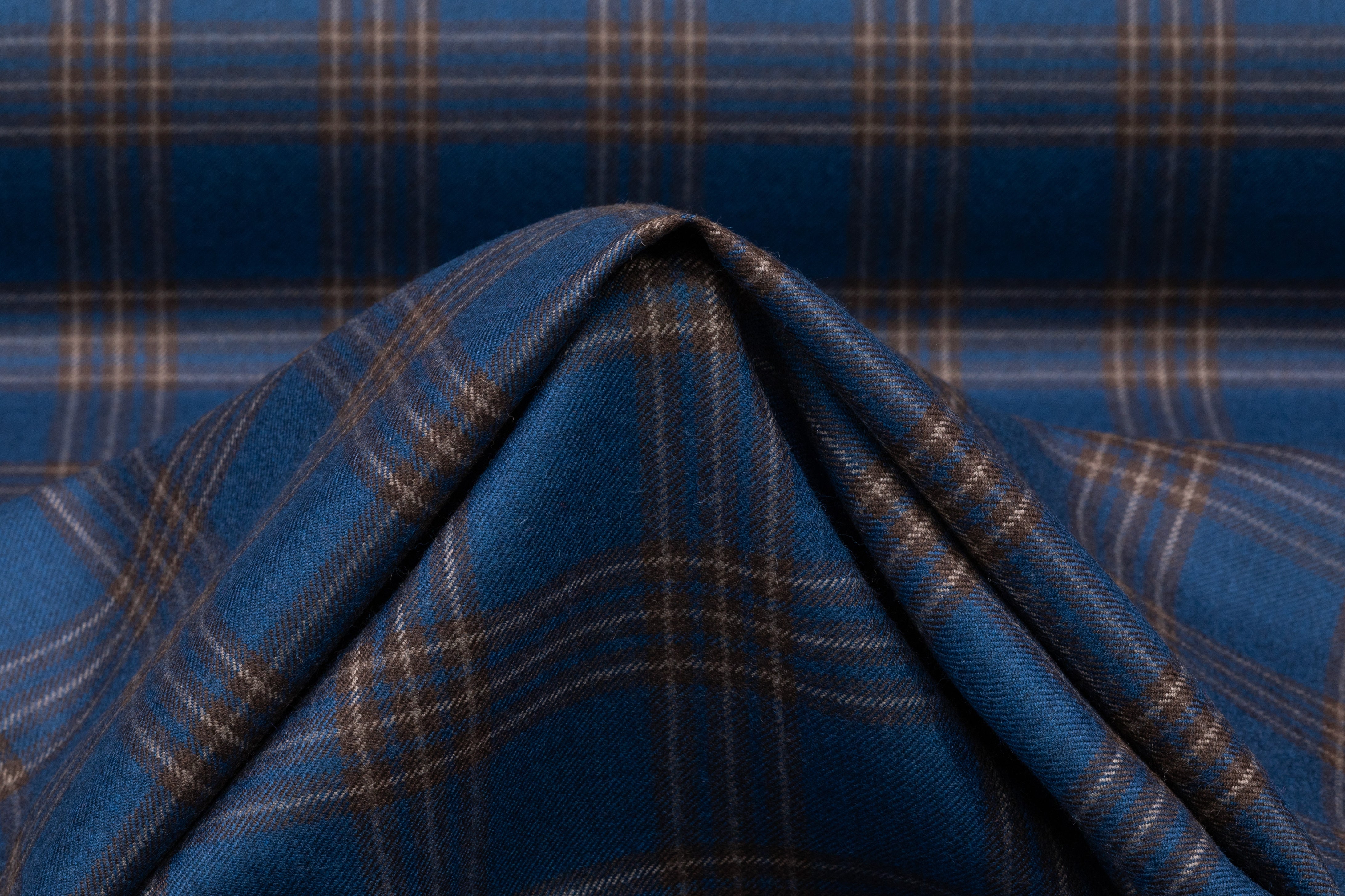 Plaid Italian Wool Flannel Suiting - Blue / Brown