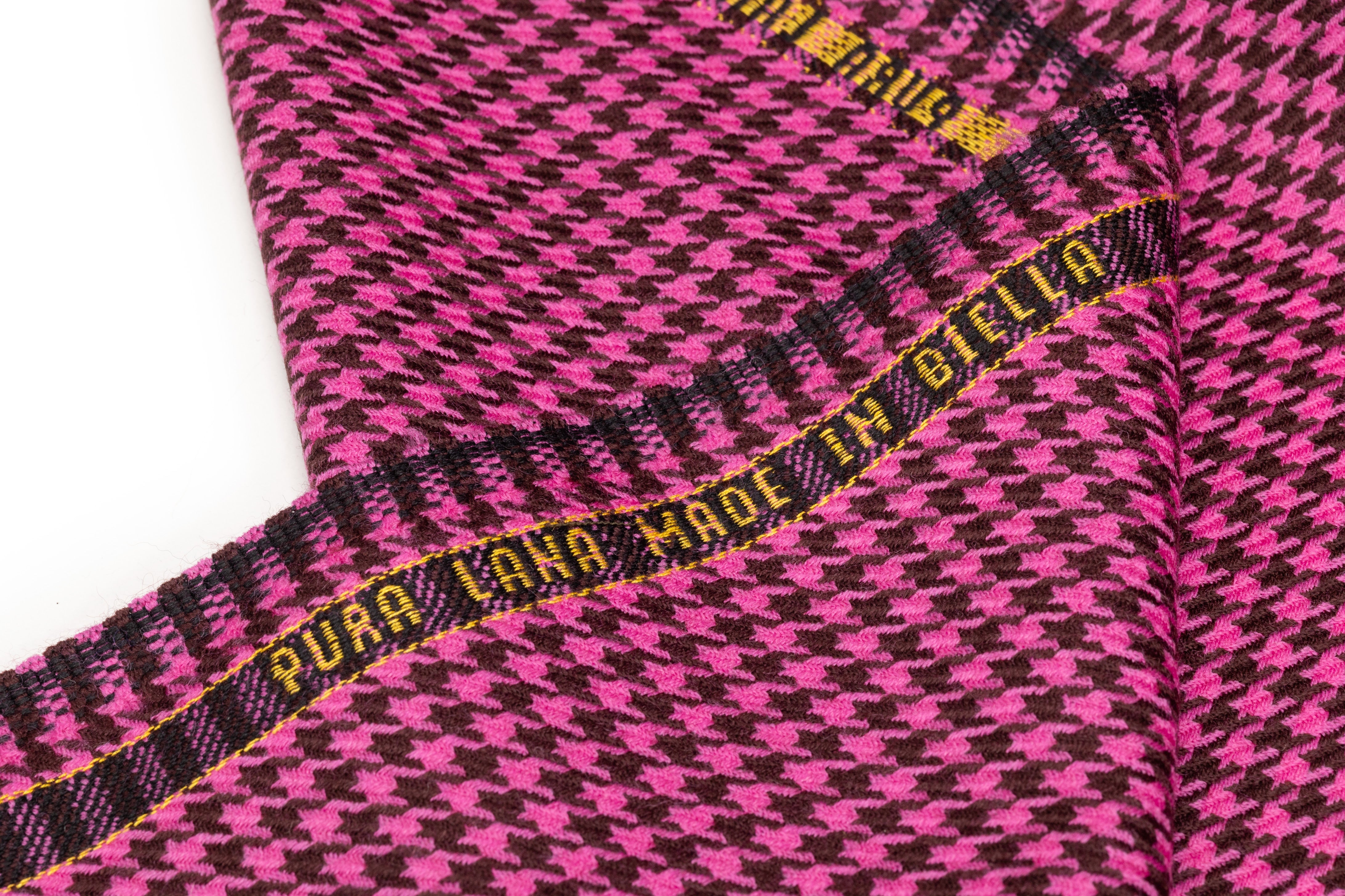 Houndstooth Italian Wool Suiting - Pink / Brown