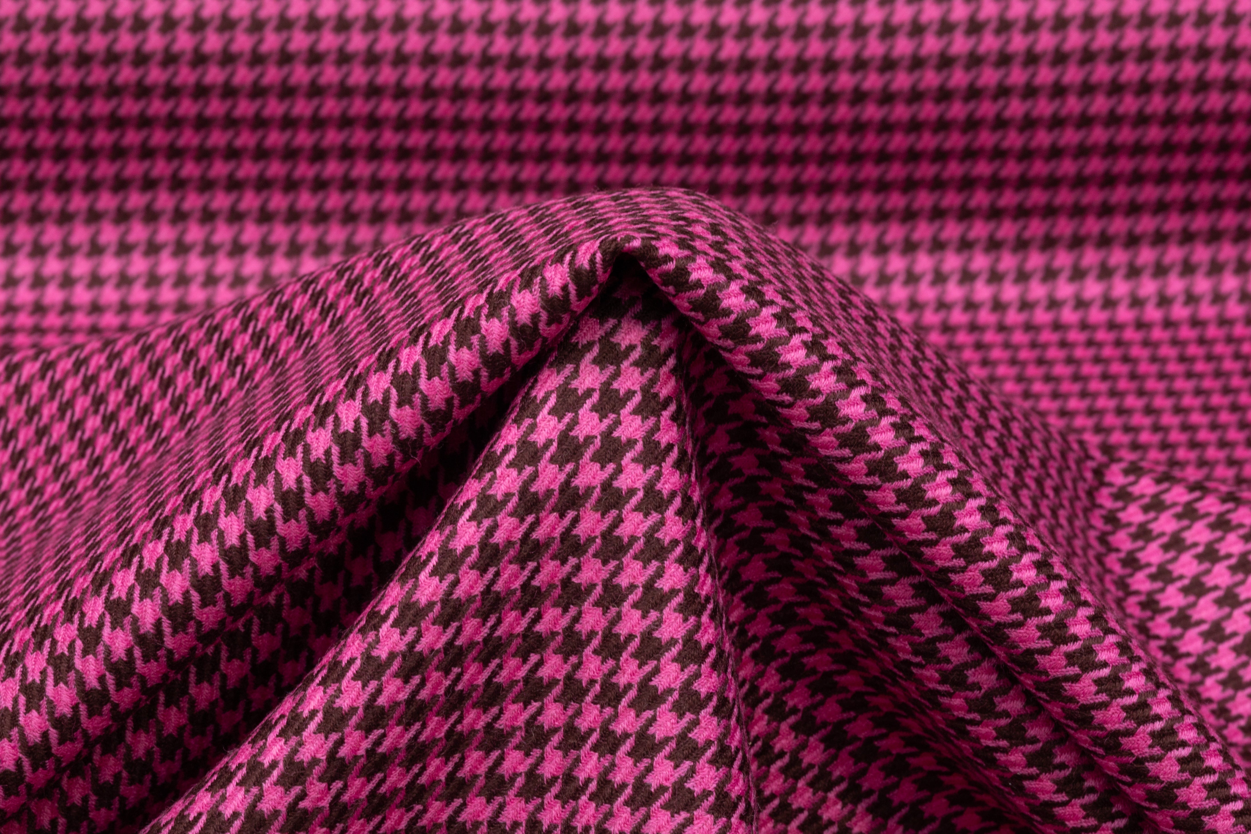 Houndstooth Italian Wool Suiting - Pink / Brown