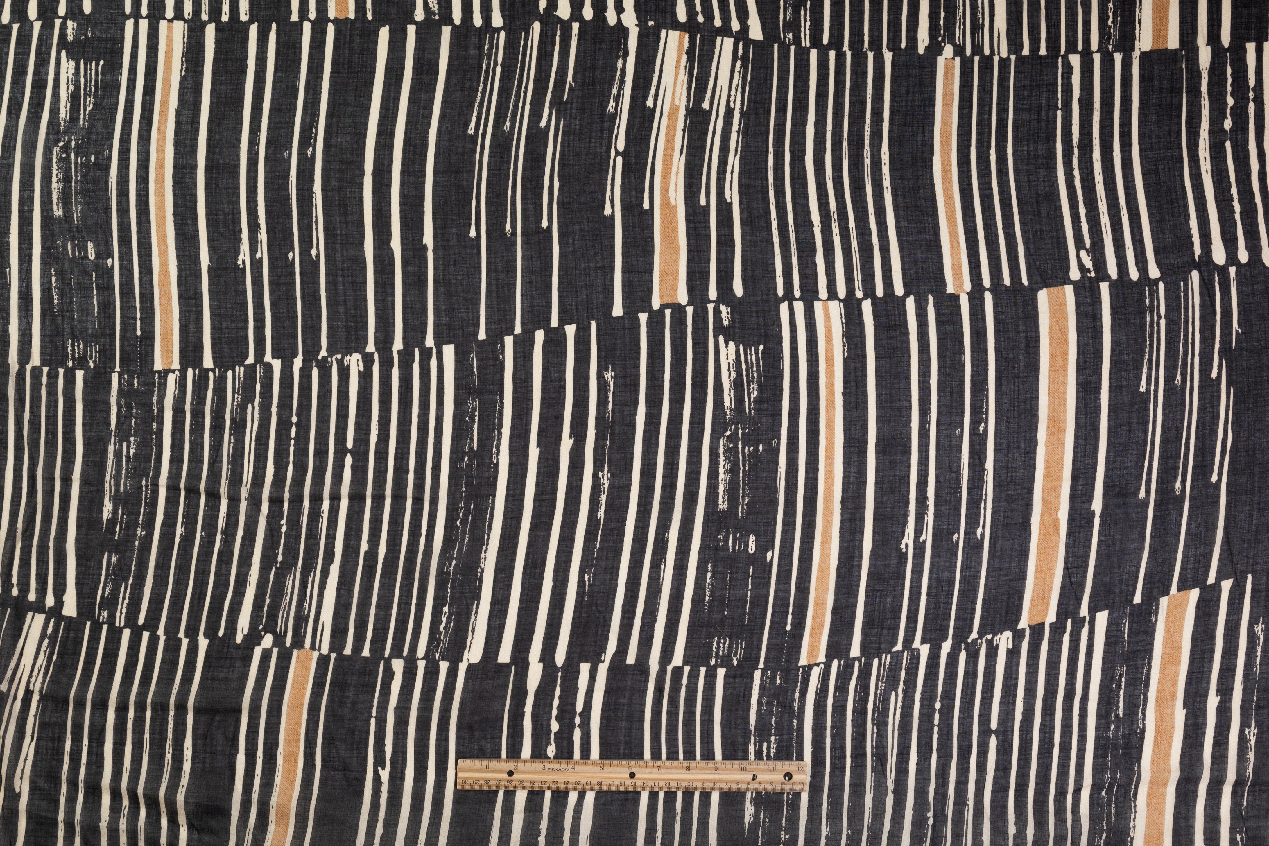 Segmented Striped Italian Linen - Black / Beige / Brown
