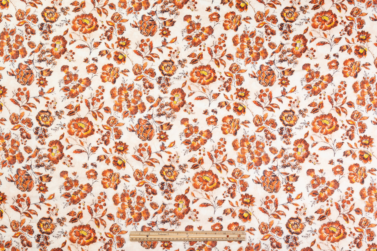 Floral Italian Linen - Off White / Burnt Orange