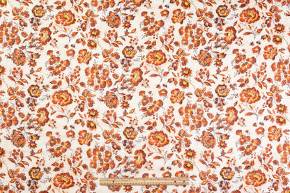 Floral Italian Linen - Off White / Burnt Orange