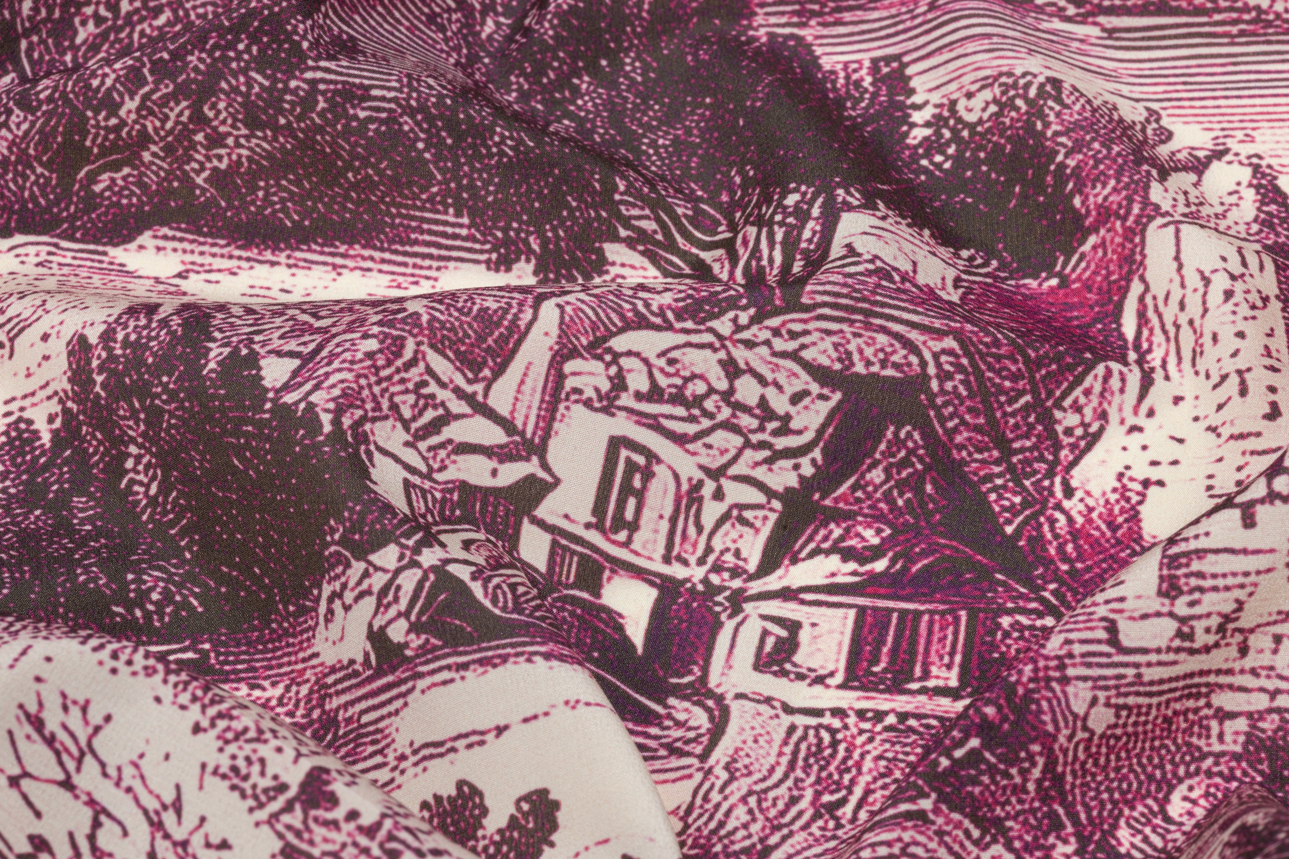 Toile Printed Italian Silk Crepe de Chine - Plum