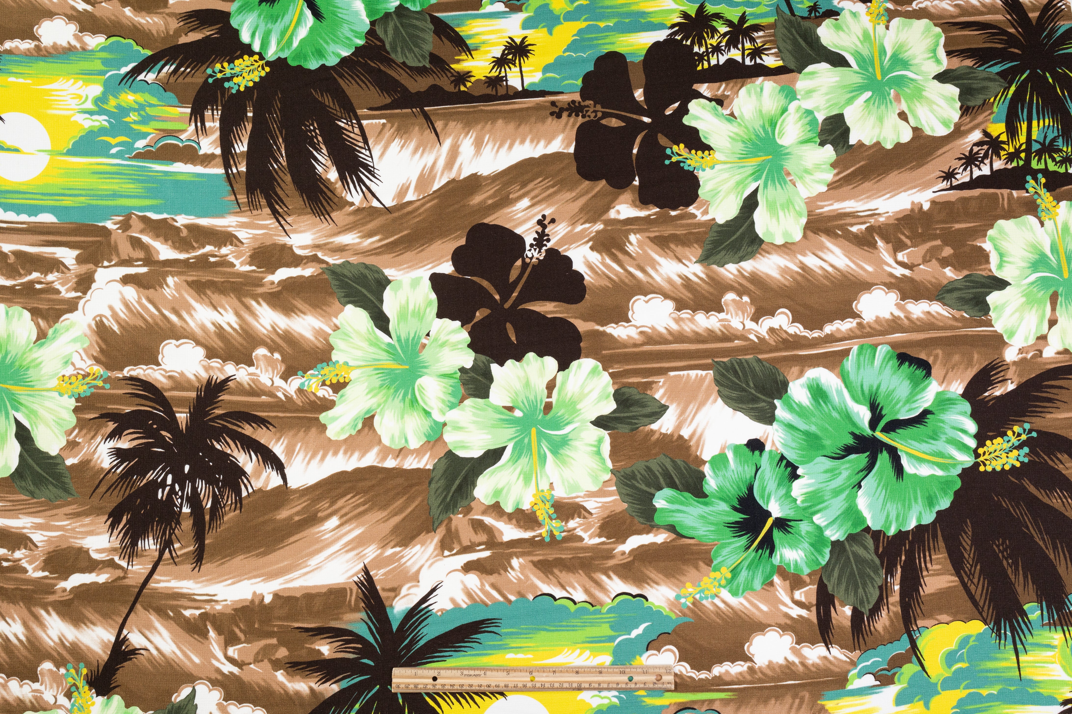 Tropical Italian Viscose Linen - Green / Brown / Yellow