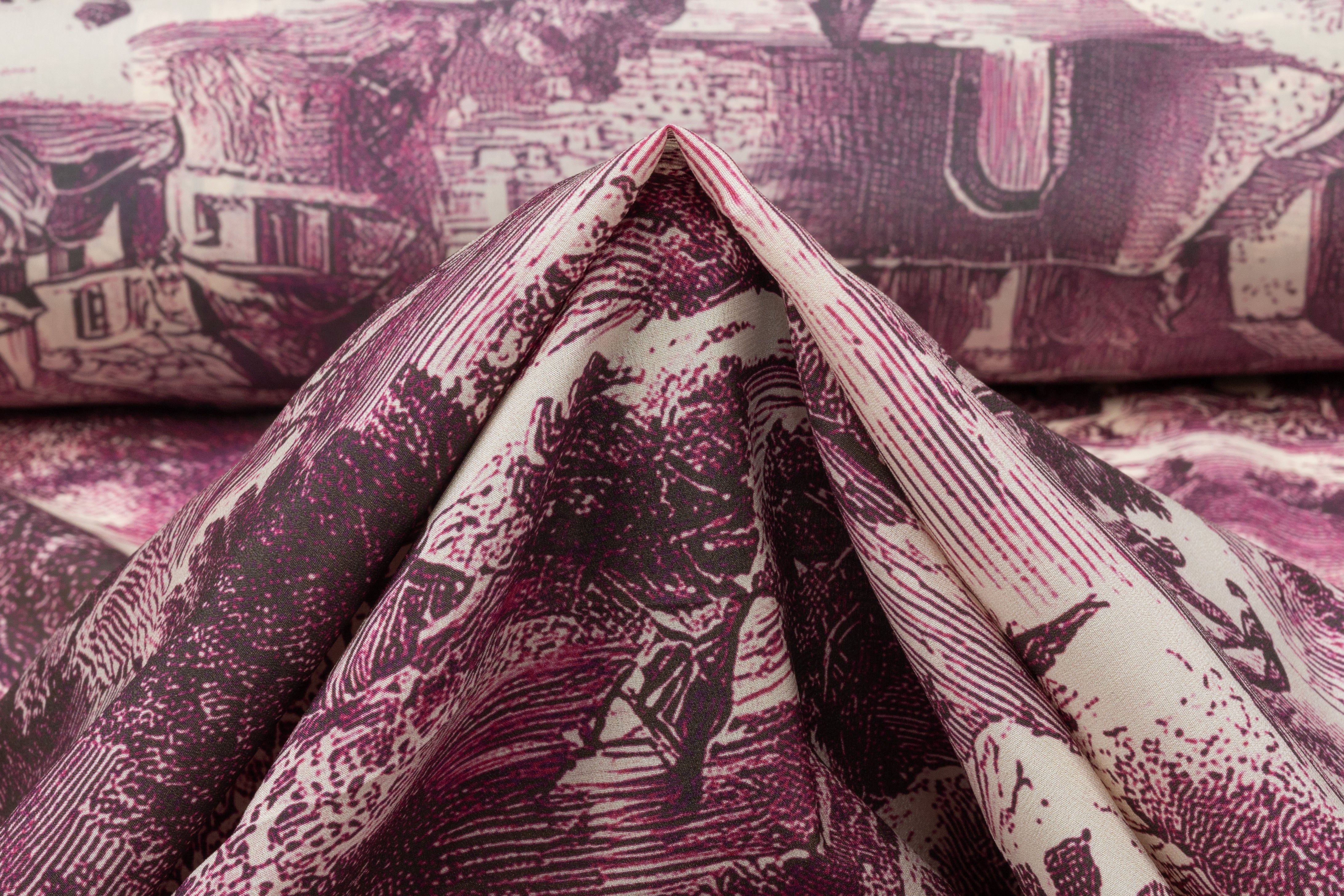 Toile Printed Italian Silk Crepe de Chine - Plum