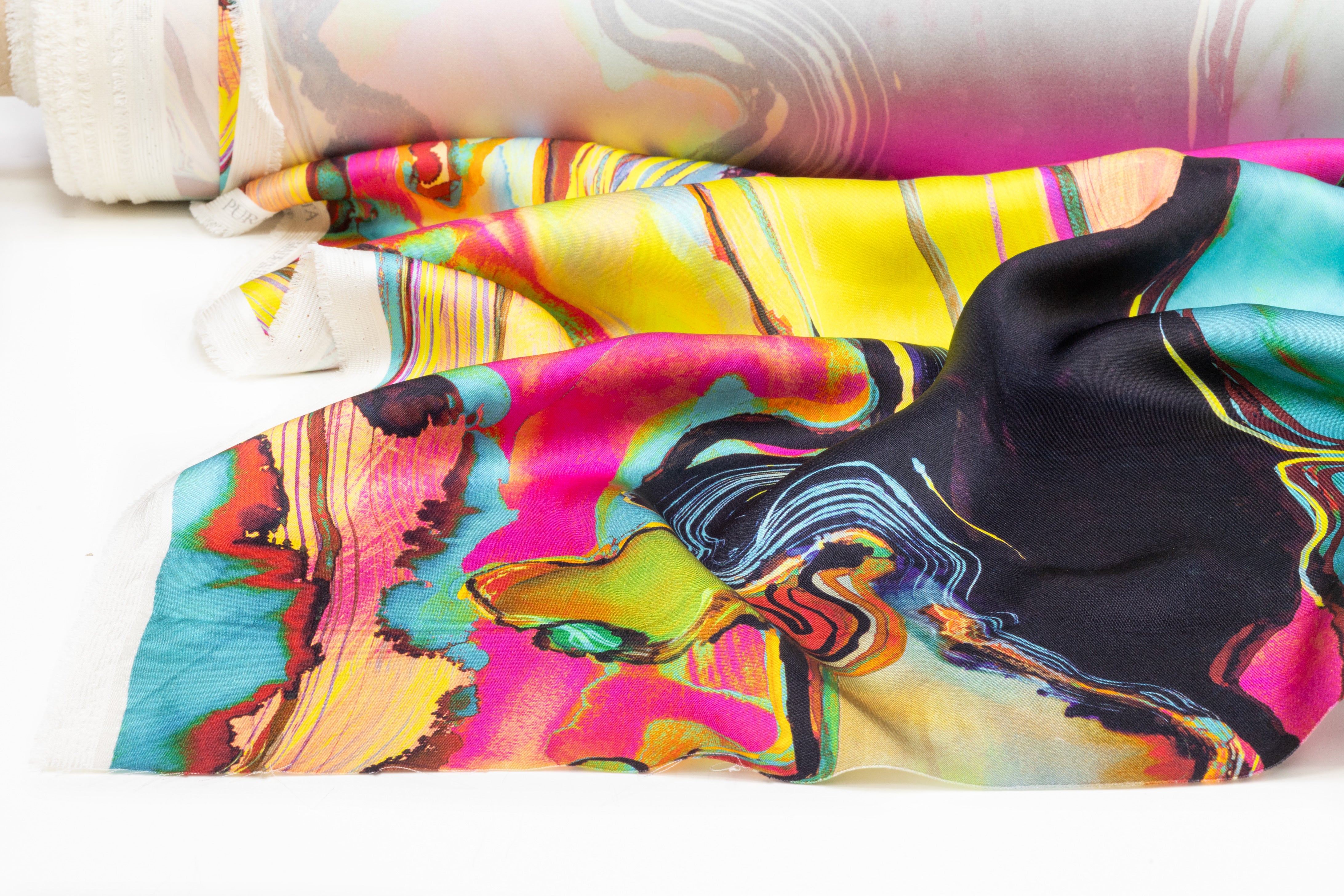 Abstract Italian Double Satin Silk Charmeuse - Multicolor