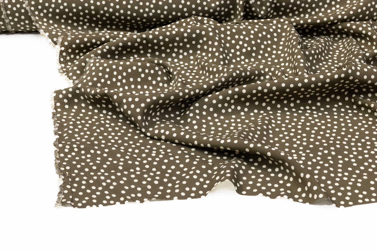 Polka Dot Silk Charmeuse - Olive / Beige