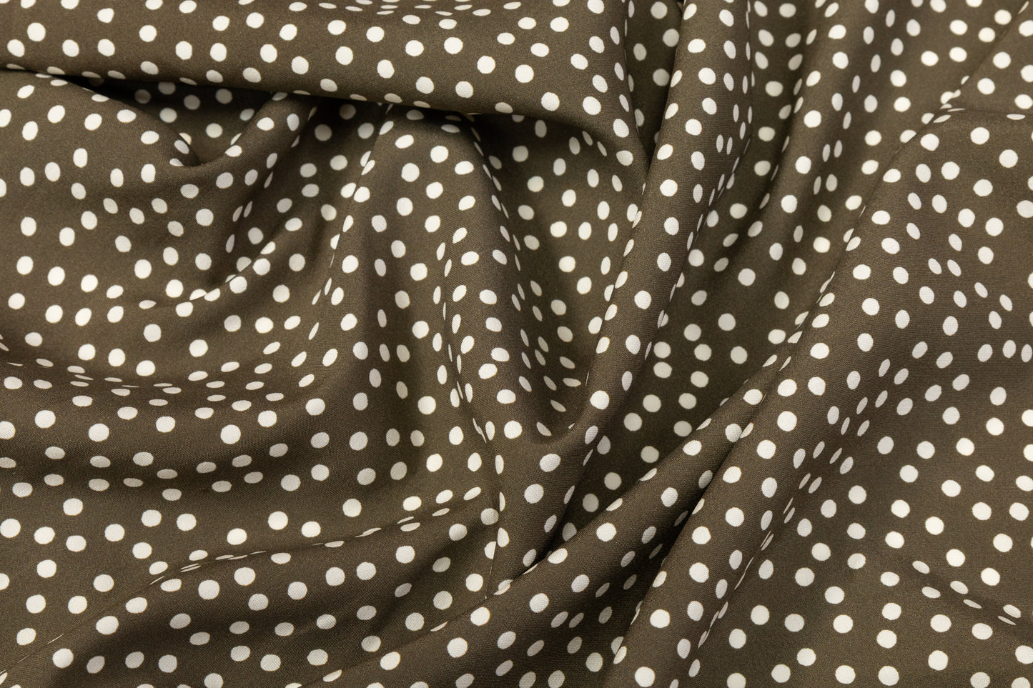 Polka Dot Silk Charmeuse - Olive / Beige