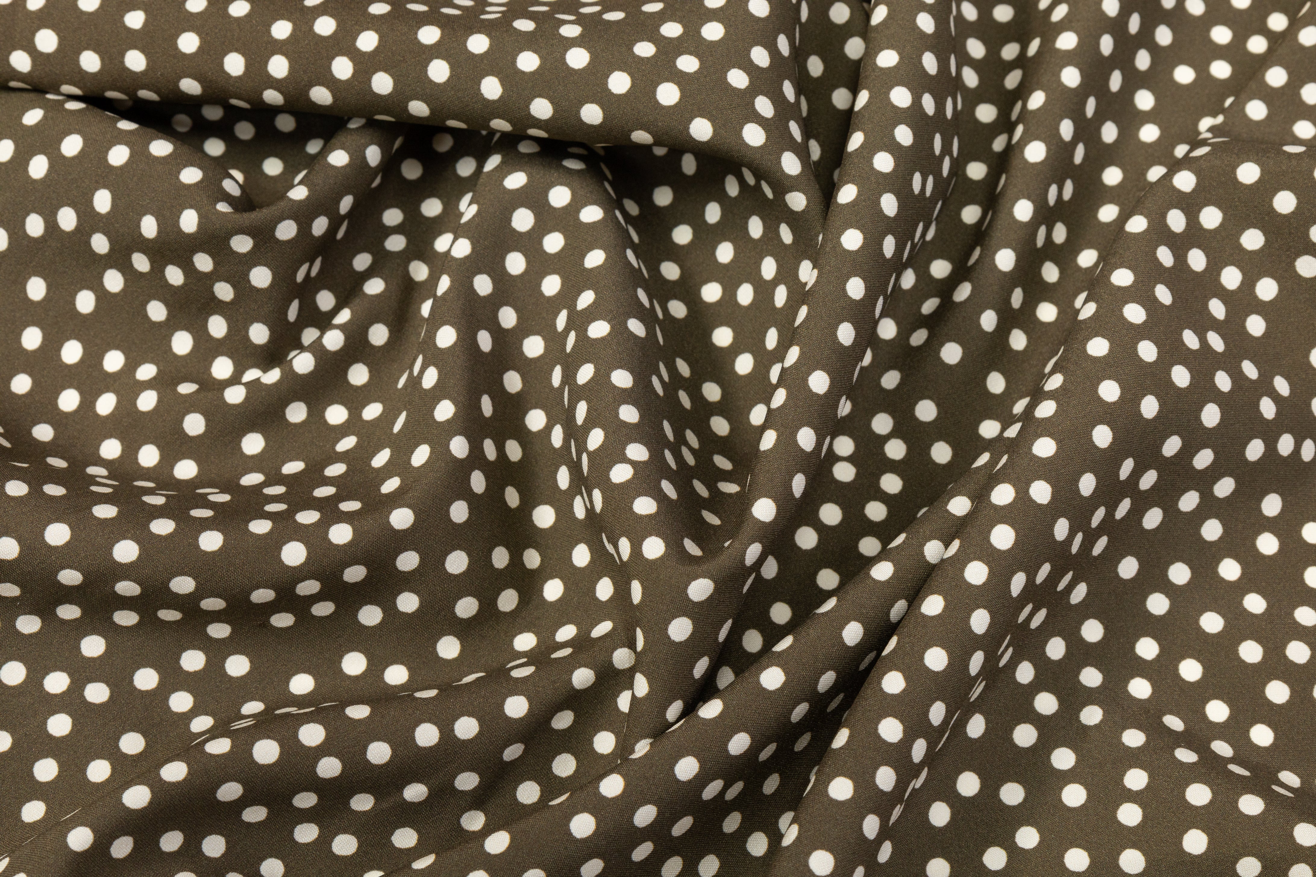 Polka Dot Silk Charmeuse - Olive / Beige