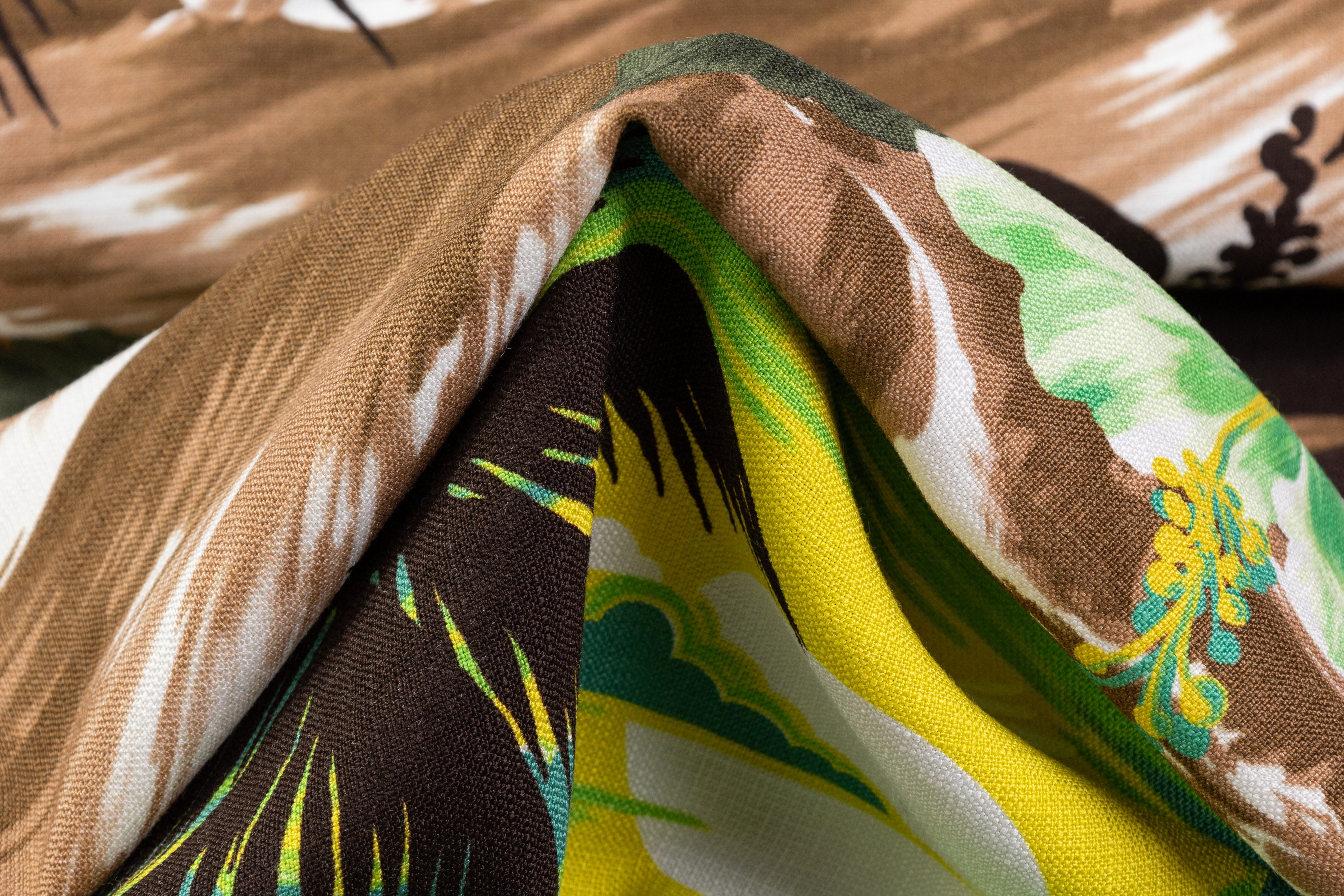 Tropical Italian Viscose Linen - Green / Brown / Yellow