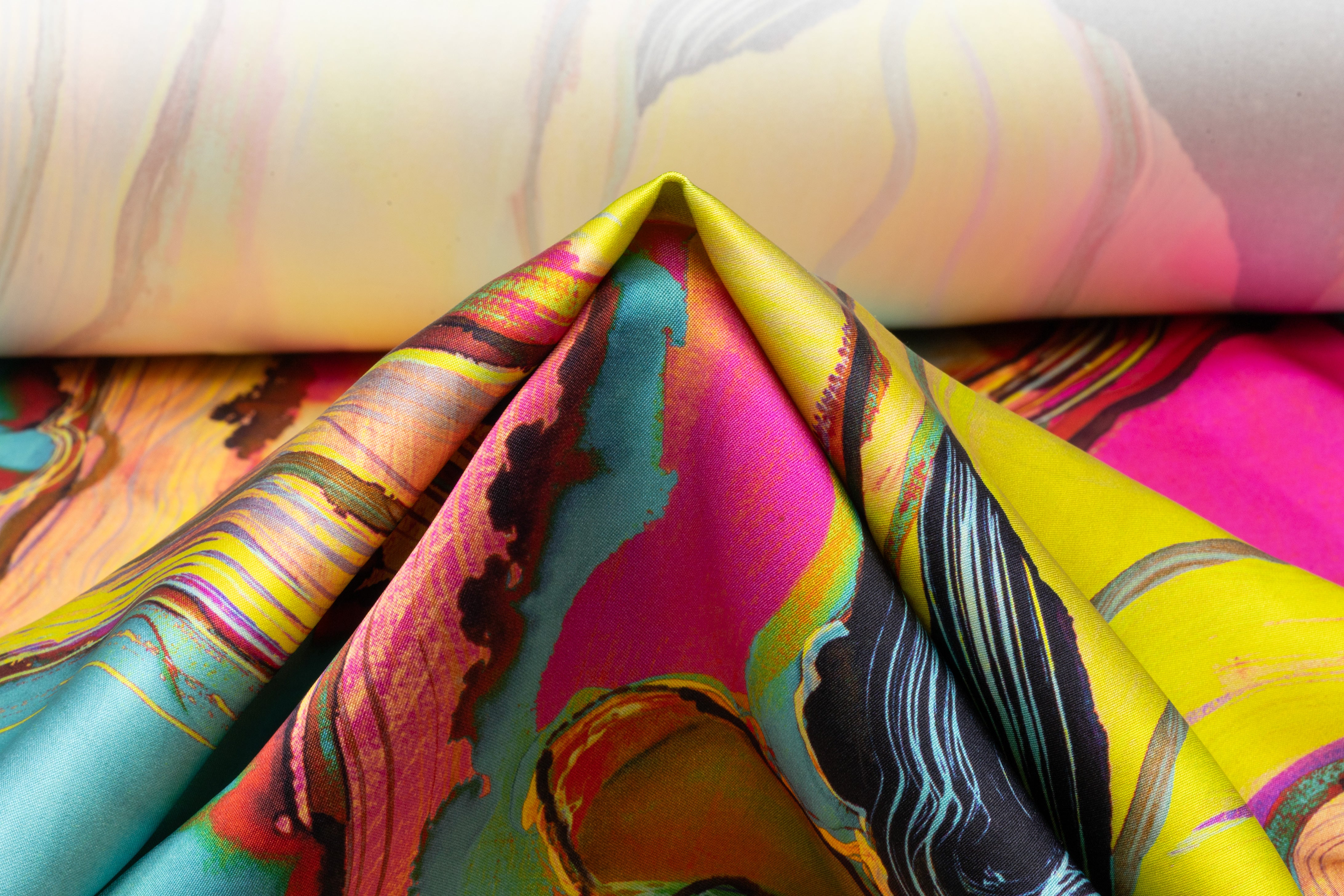 Abstract Italian Double Satin Silk Charmeuse - Multicolor