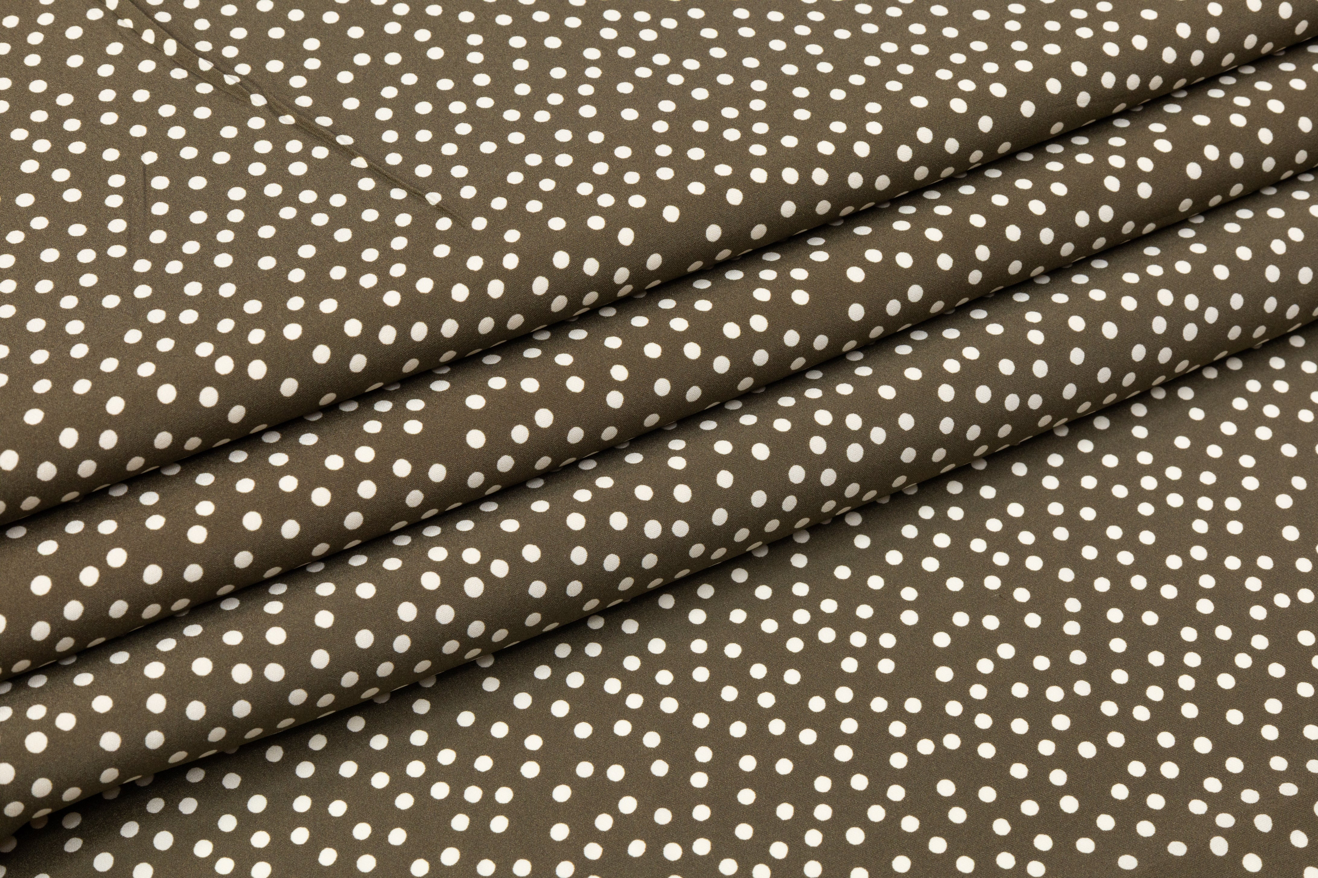 Polka Dot Silk Charmeuse - Olive / Beige