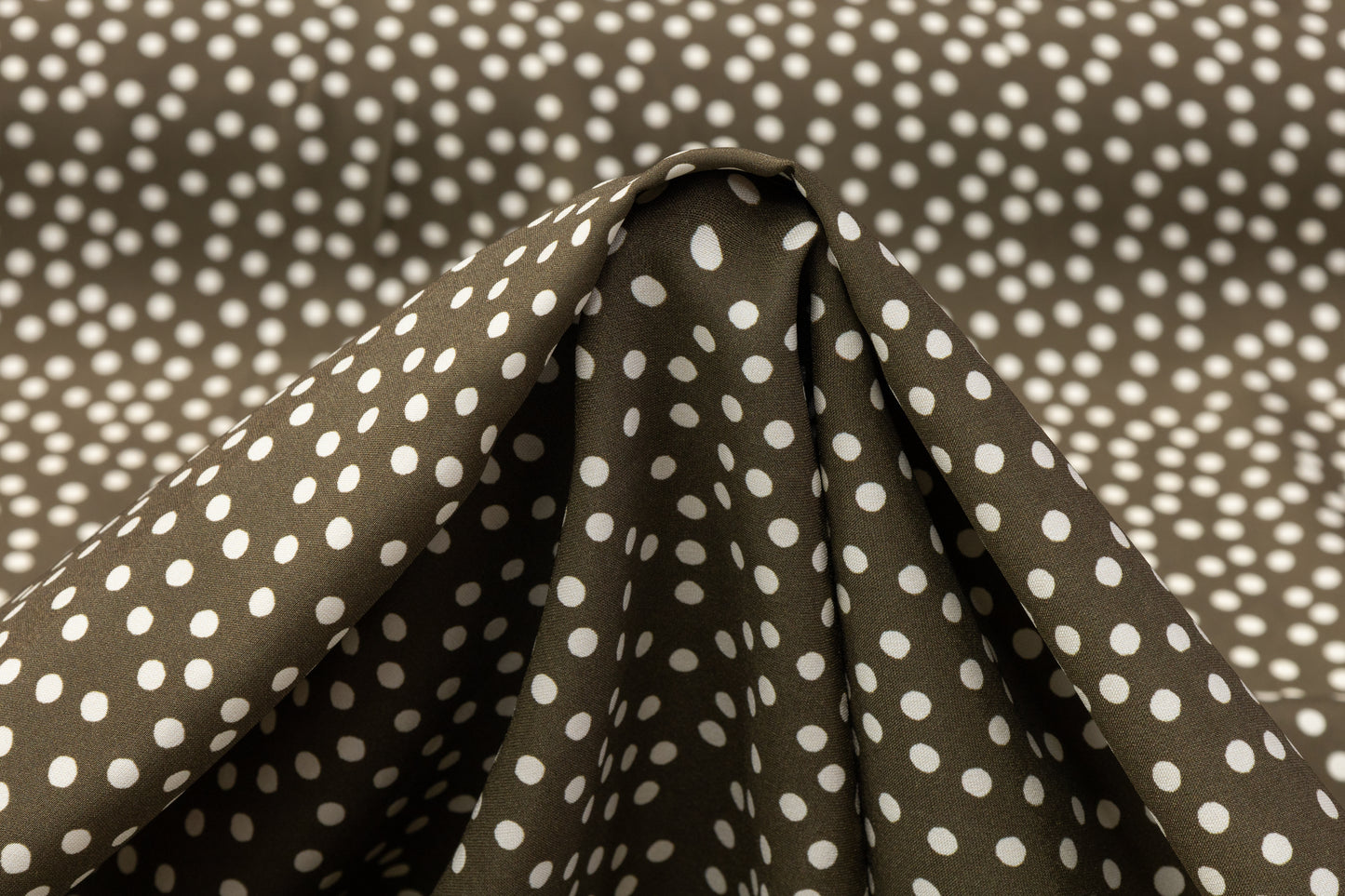 Polka Dot Silk Charmeuse - Olive / Beige