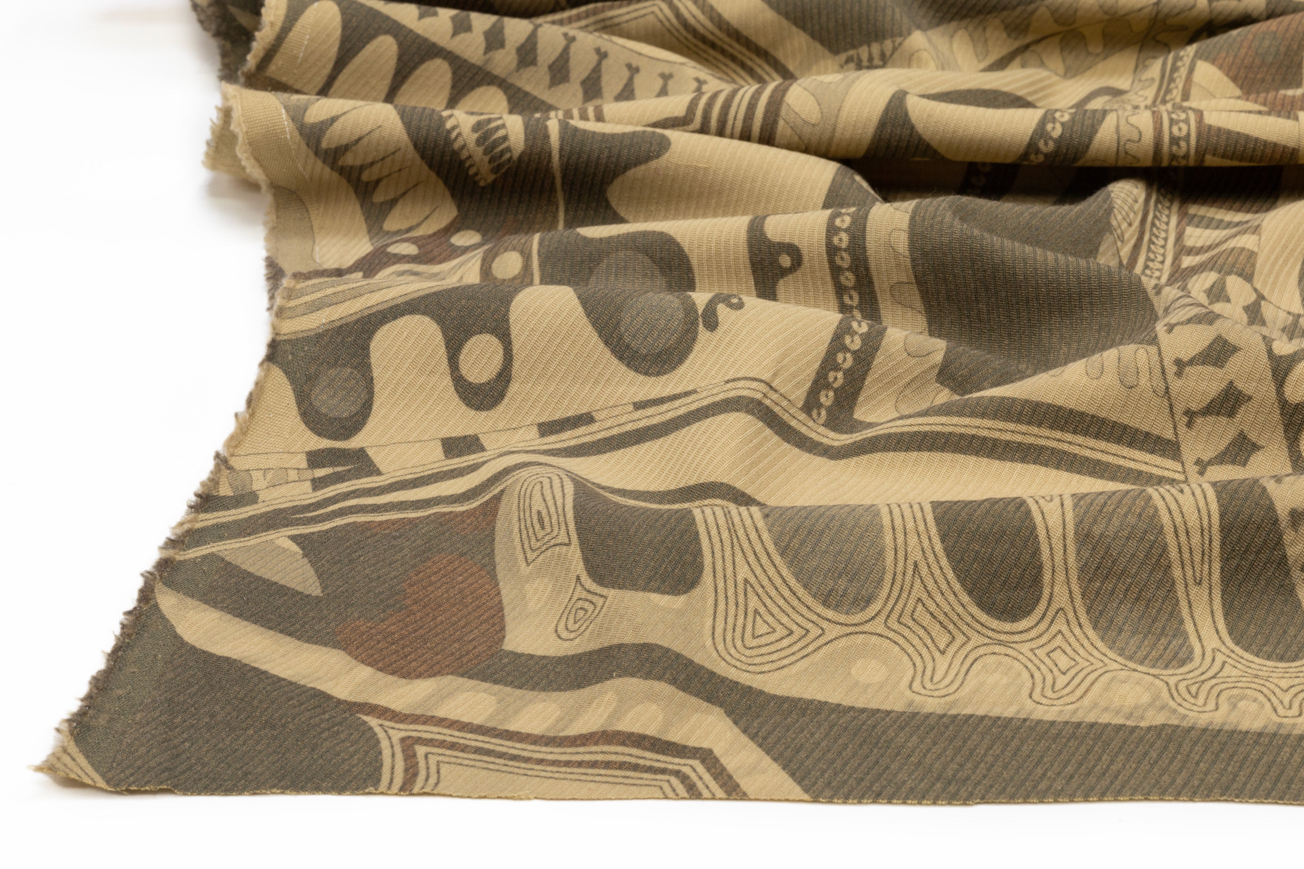 Abstract Geometric Printed Italian Wool - Brown
