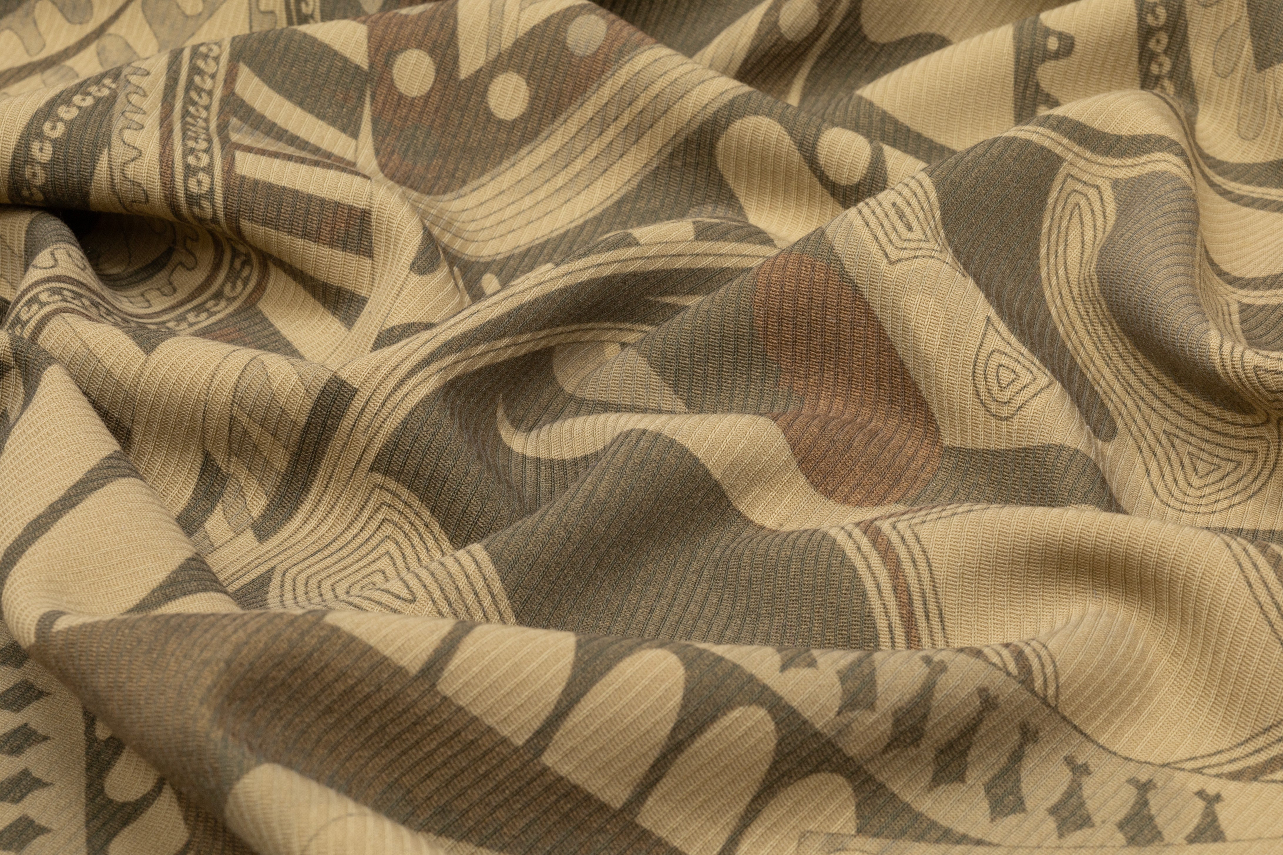 Abstract Geometric Printed Italian Wool - Brown